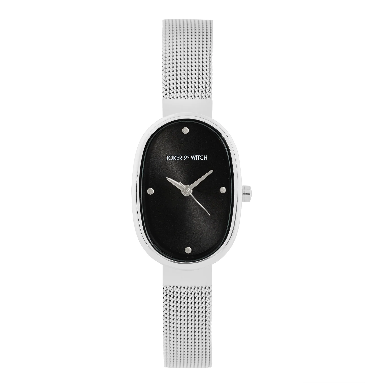 Enola Black Small Oval Dial Silver Mesh Strap Women's Watch - Image 3