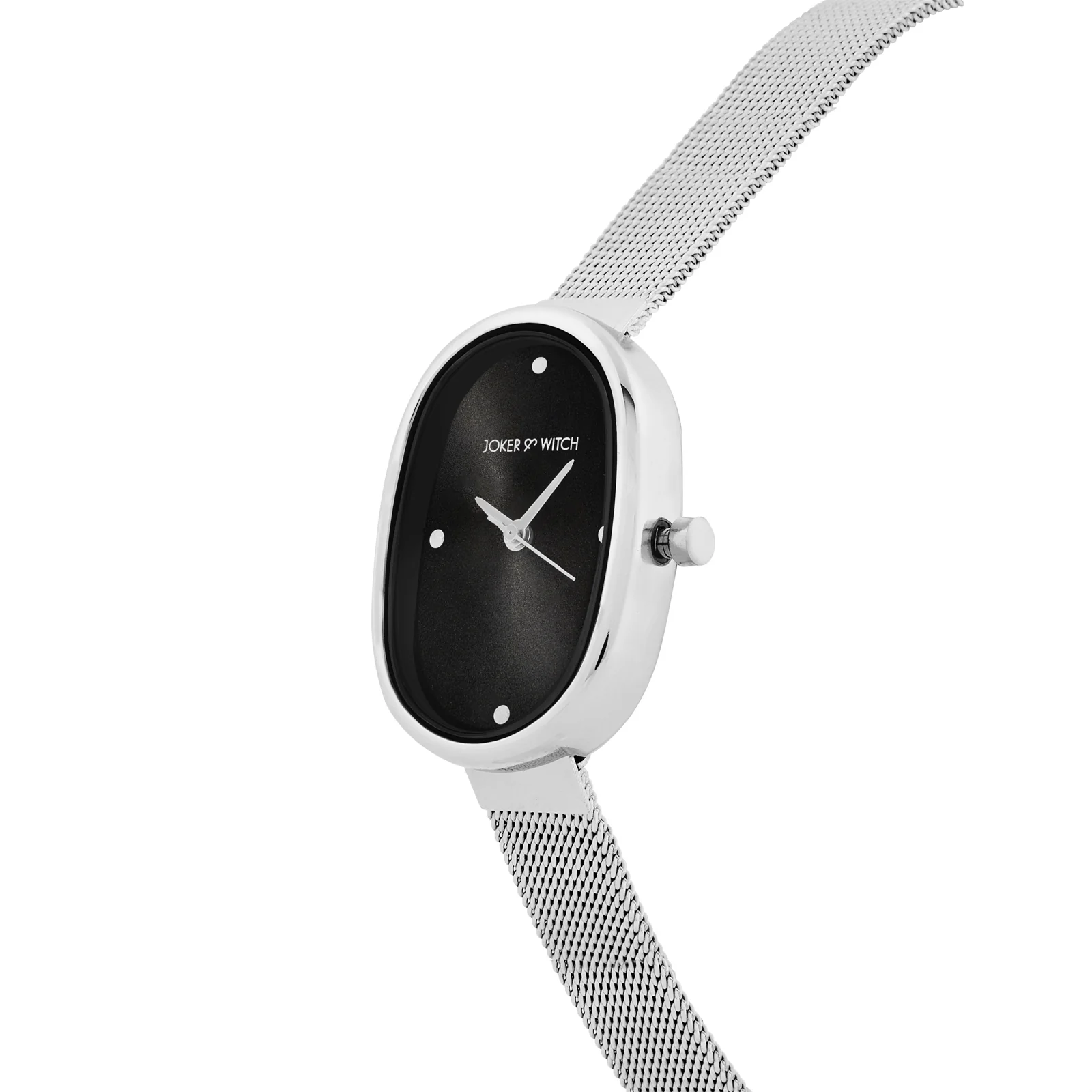 Enola Black Small Oval Dial Silver Mesh Strap Women's Watch - Image 4