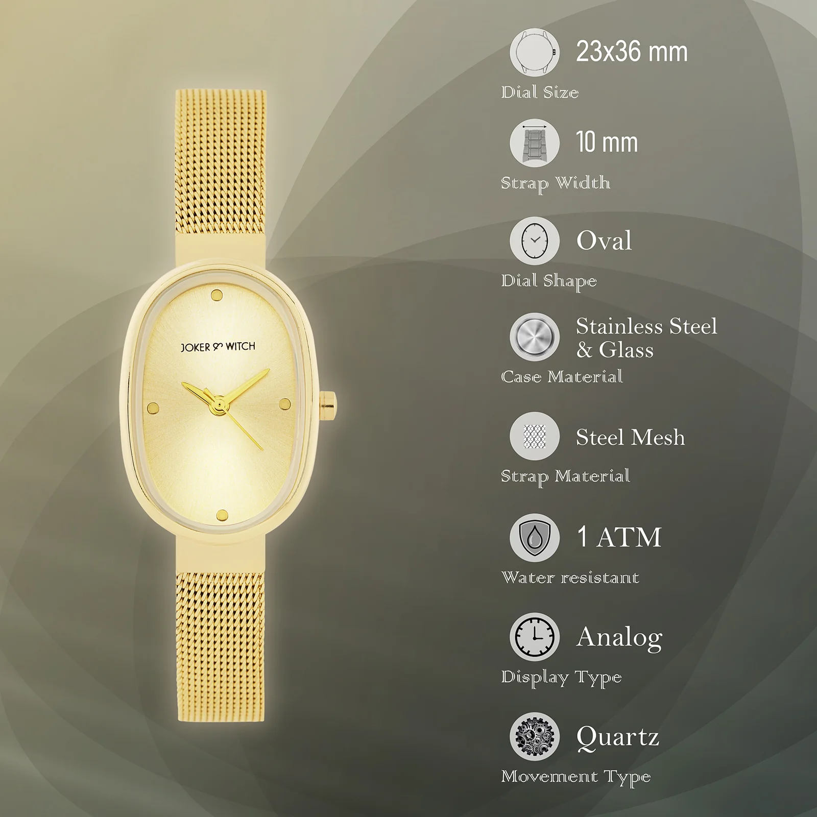 Enola Gold Small Oval Dial Mesh Strap Women's Watch - Image 7