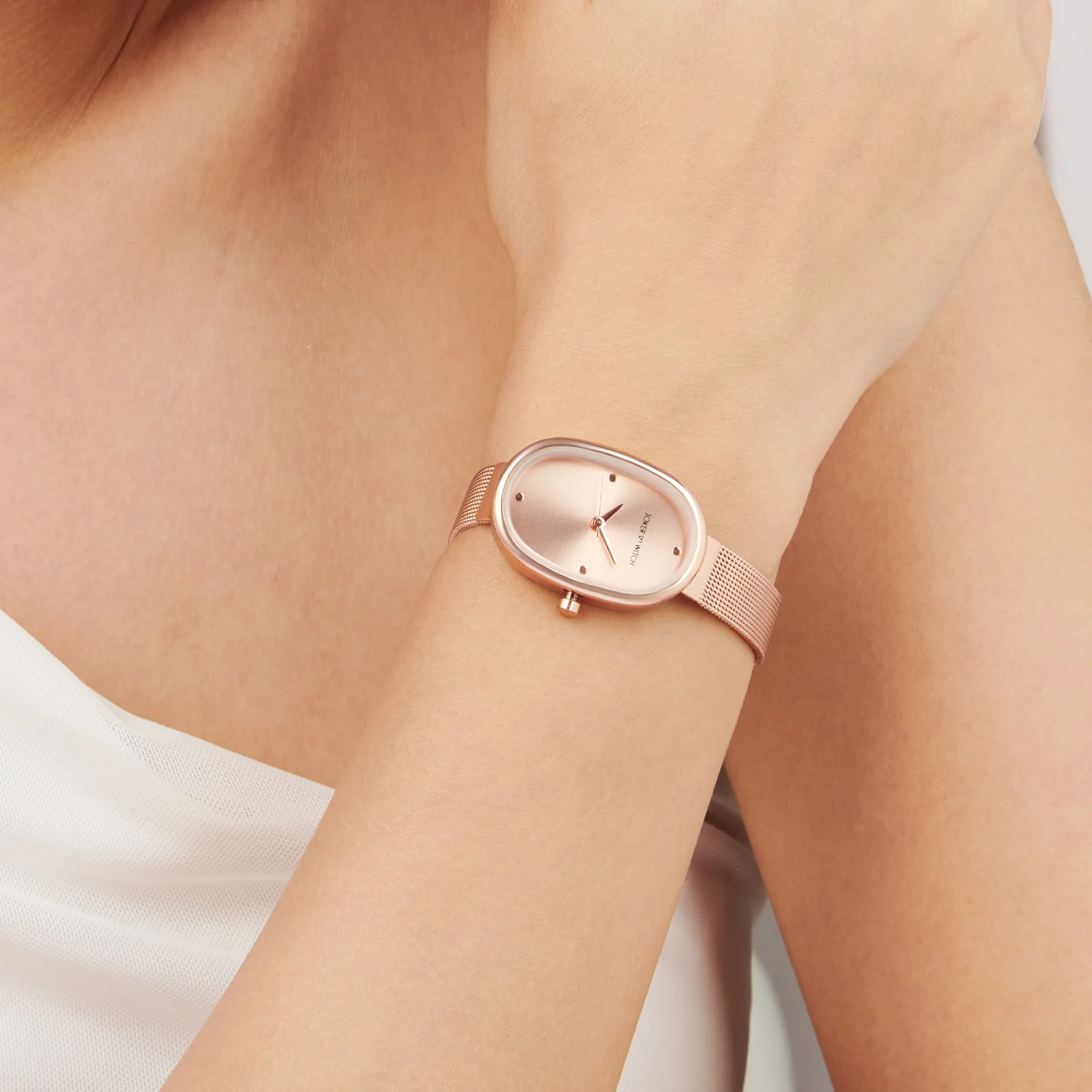 Enola Sunray Rose Gold Small Oval Dial Mesh Strap Women's Watch - Image 2