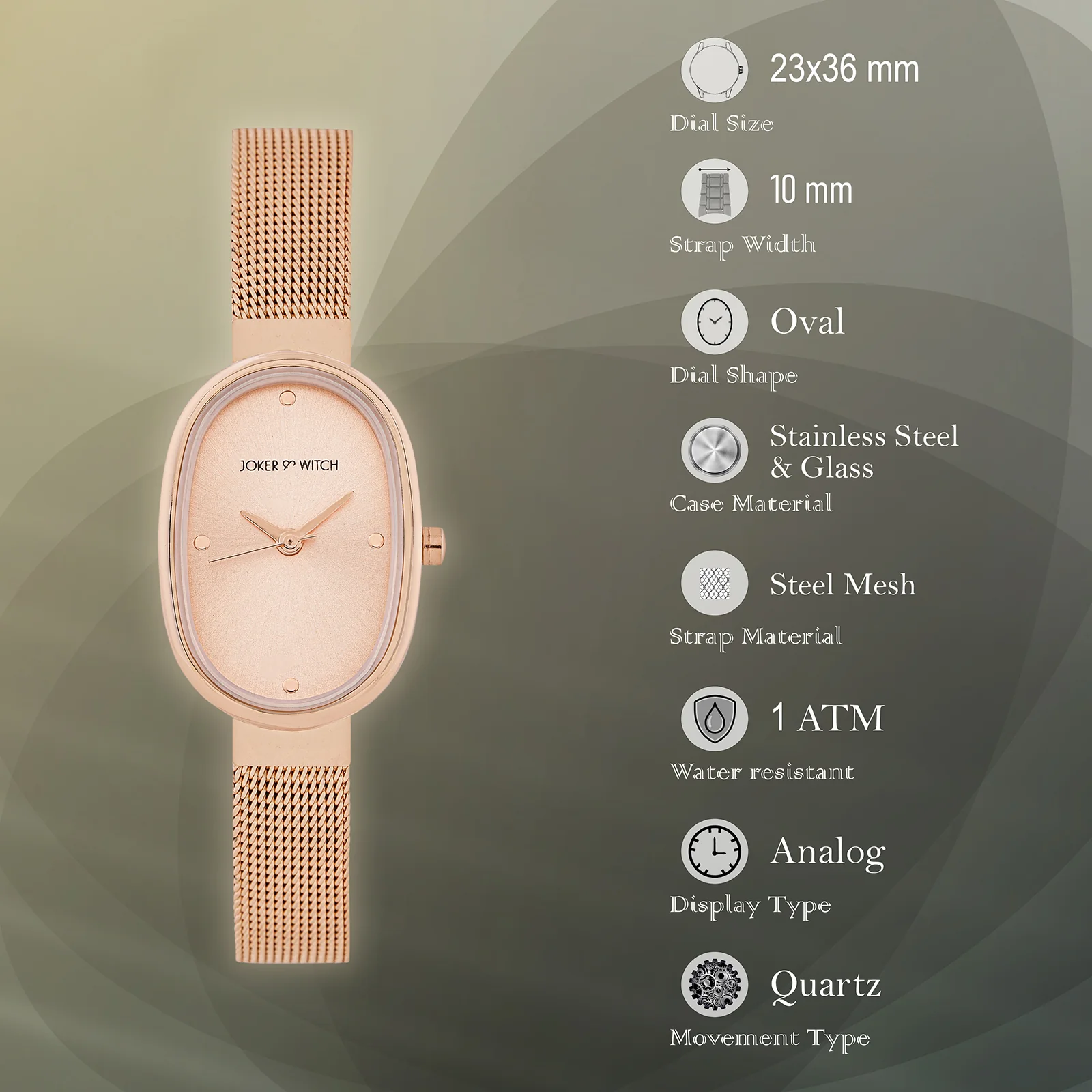 Enola Sunray Rose Gold Small Oval Dial Mesh Strap Women's Watch - Image 7