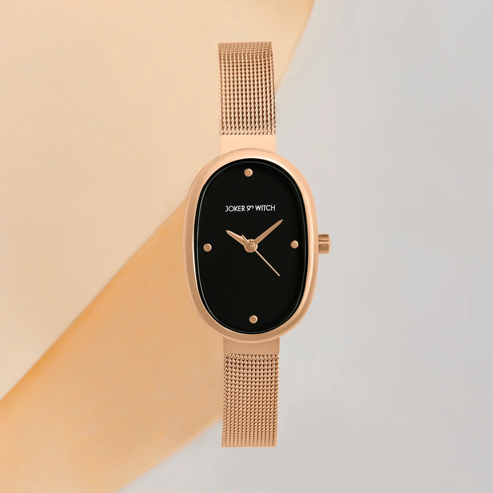 Enola Black Small Oval Dial Rose Gold Mesh Strap Women's Watch - Image 2