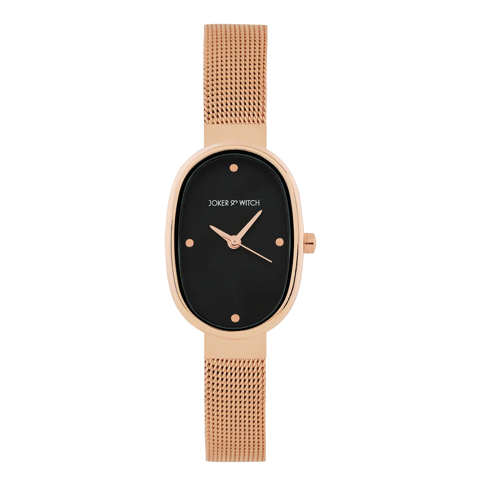 Enola Black Small Oval Dial Rose Gold Mesh Strap Women's Watch - Image 3