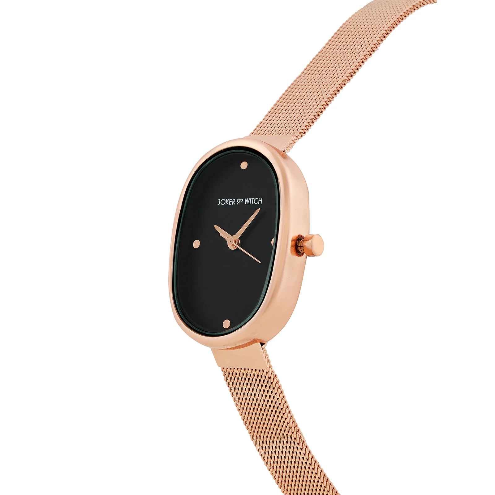 Enola Black Small Oval Dial Rose Gold Mesh Strap Women's Watch - Image 4