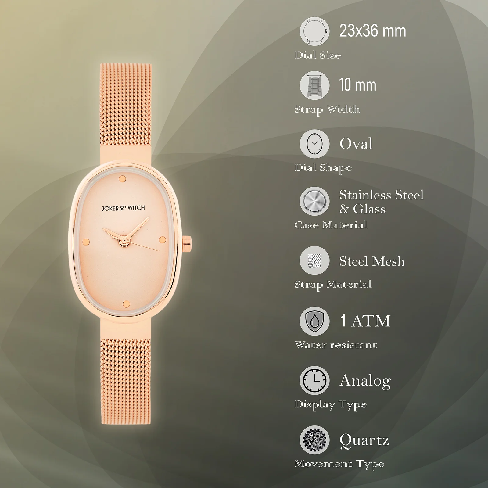 Enola Rose Gold Small Oval Dial Mesh Strap Women's Watch - Image 7