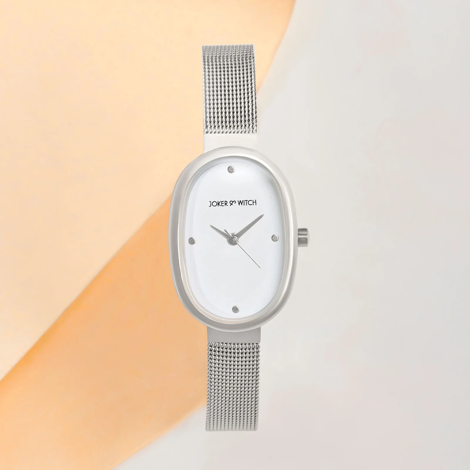 Enola White Small Oval Dial Silver Mesh Strap Women's Watch - Image 2
