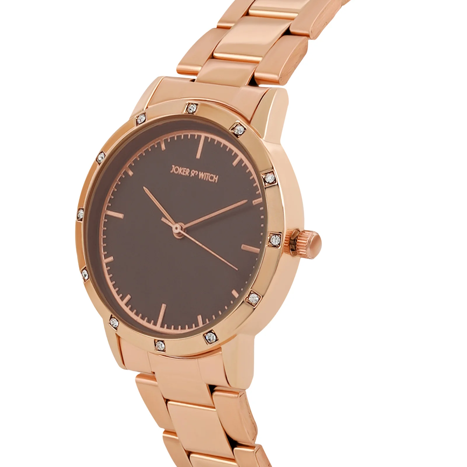 Eros Brown Medium Rhinestone Dial Rose Gold Linked Chain Strap Women's Watch - Image 4