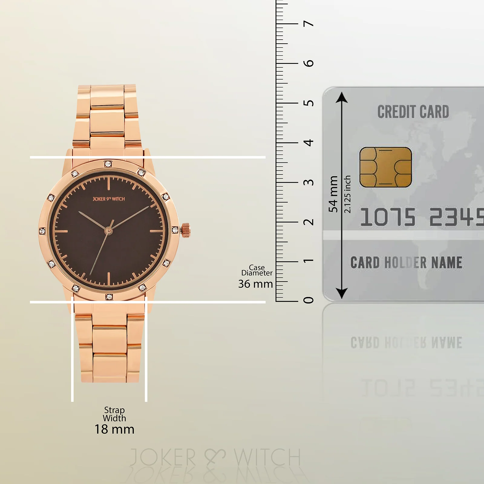 Eros Brown Medium Rhinestone Dial Rose Gold Linked Chain Strap Women's Watch - Image 8