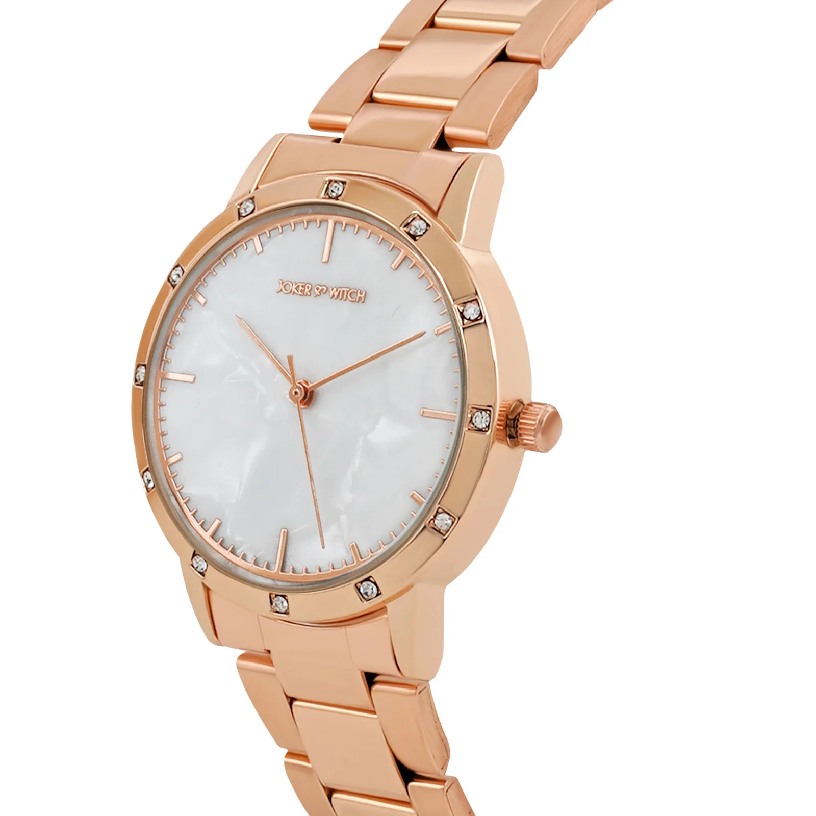 Eros White Medium Rhinestone Dial Rose Gold Linked Chain Strap Women's Watch - Image 4