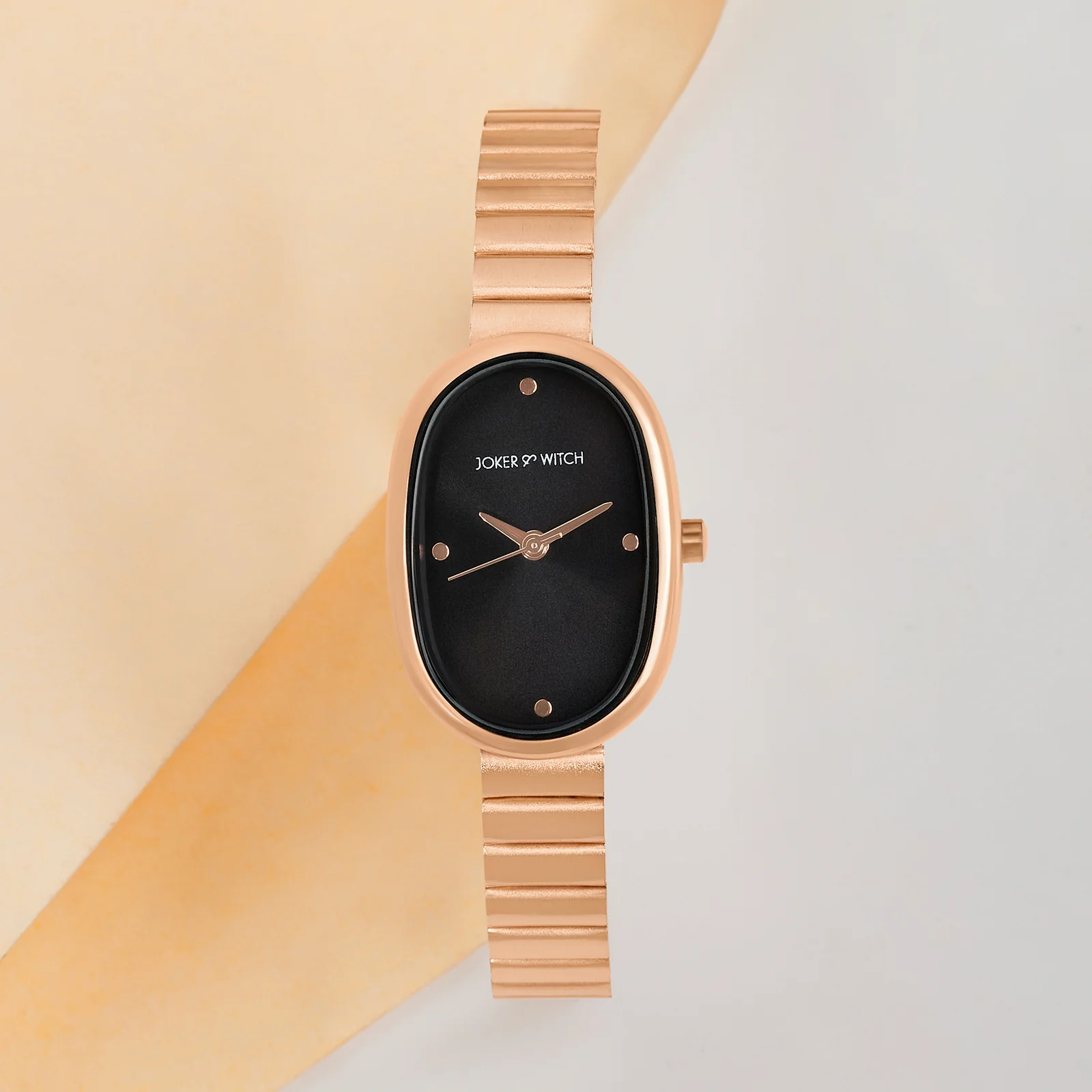 Eterna Black Small Oval Dial Rose Gold Linked Chain Strap Women's Watch - Image 2