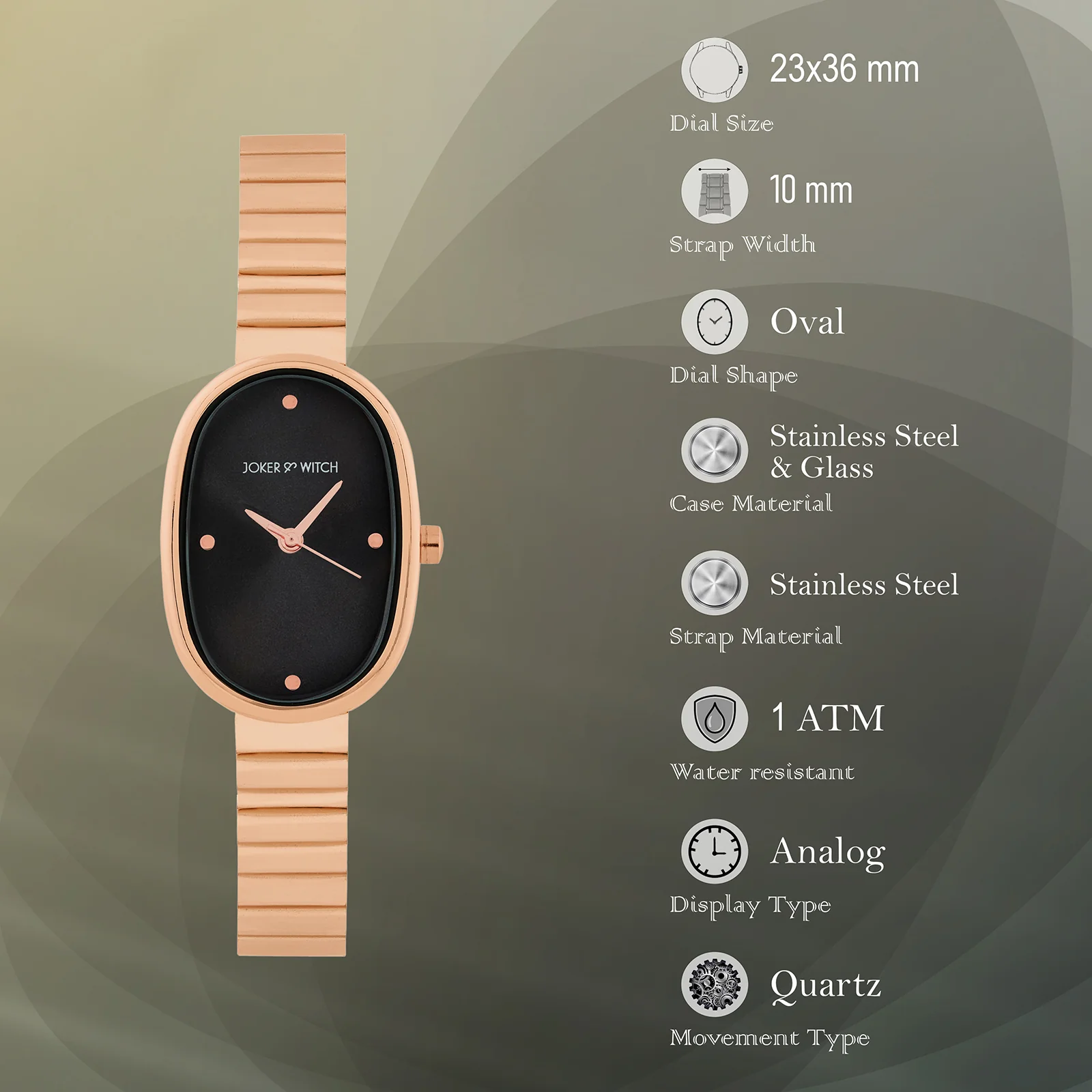 Eterna Black Small Oval Dial Rose Gold Linked Chain Strap Women's Watch - Image 7