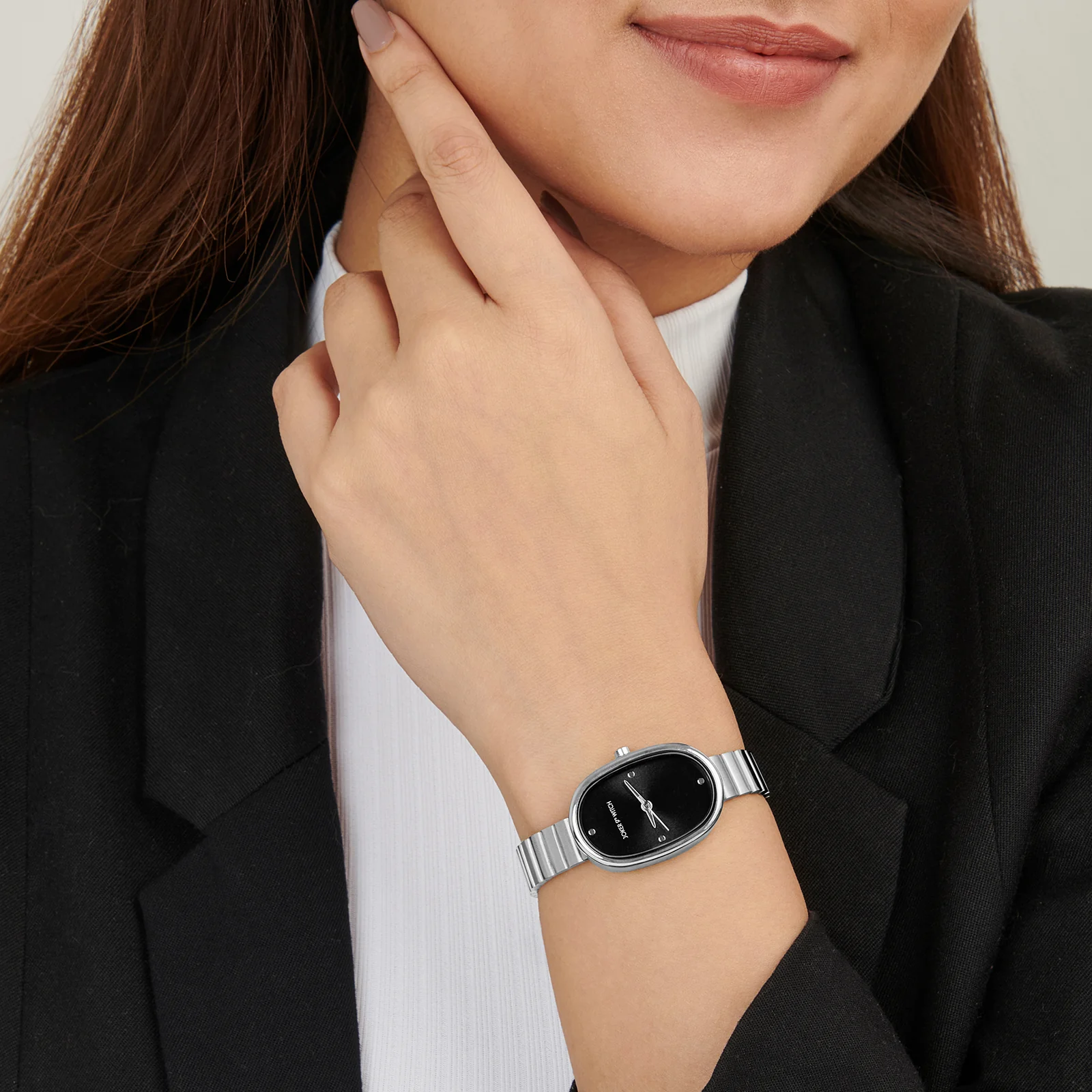 Eterna Black Small Oval Dial Silver Linked Chain Strap Women's Watch - Image 2