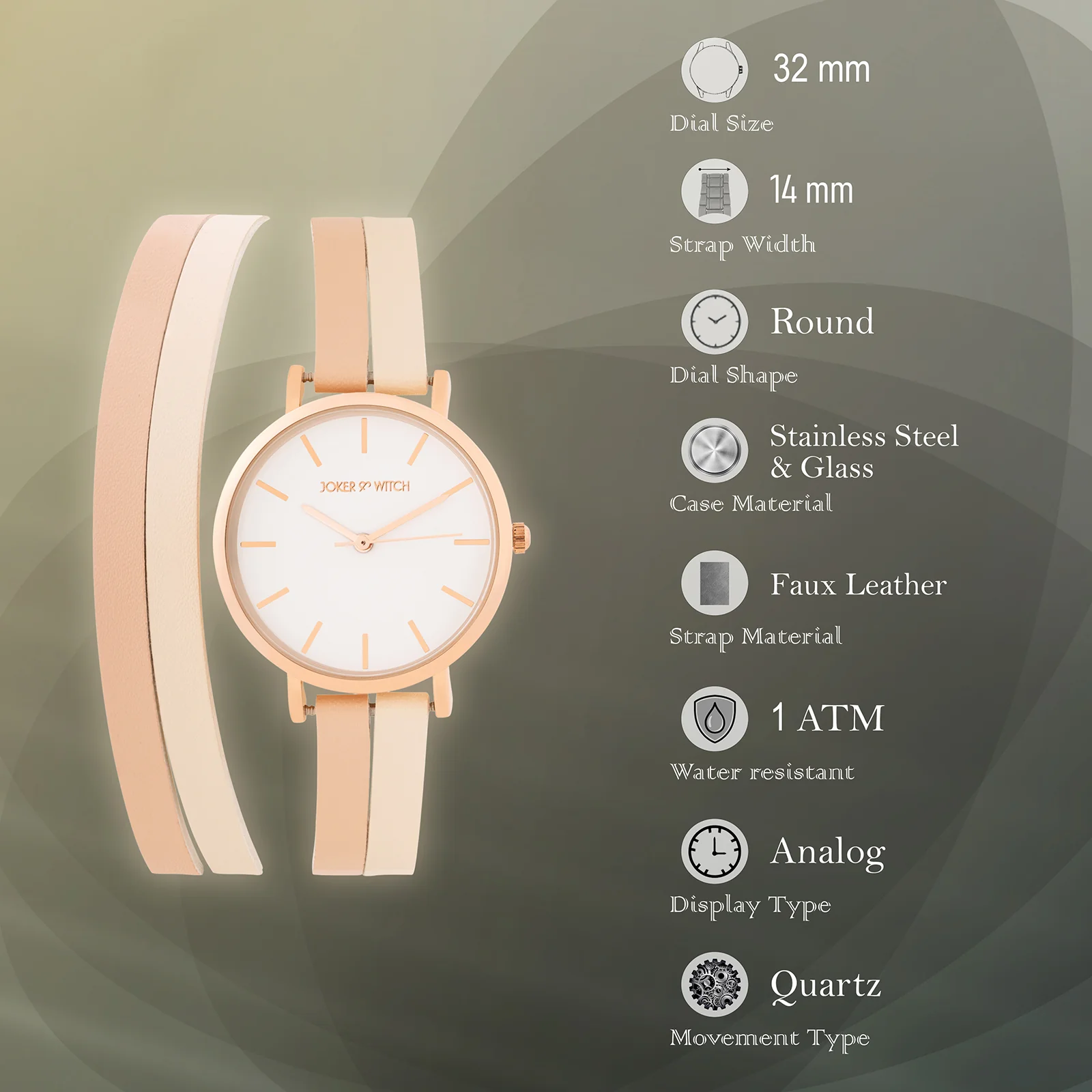 Eventide White Medium Dial Beige PU Wrap Around Strap Women's Watch - Image 7