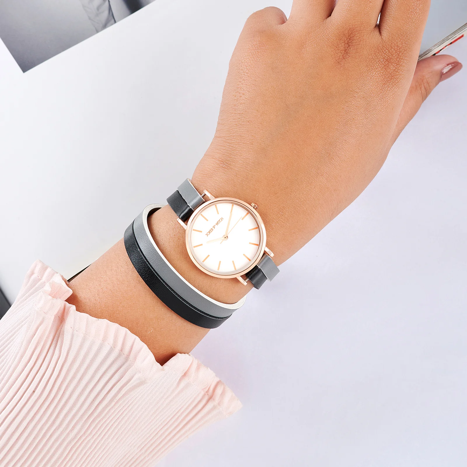 Eventide White Medium Dial Black PU Wrap Around Strap Women's Watch - Image 2