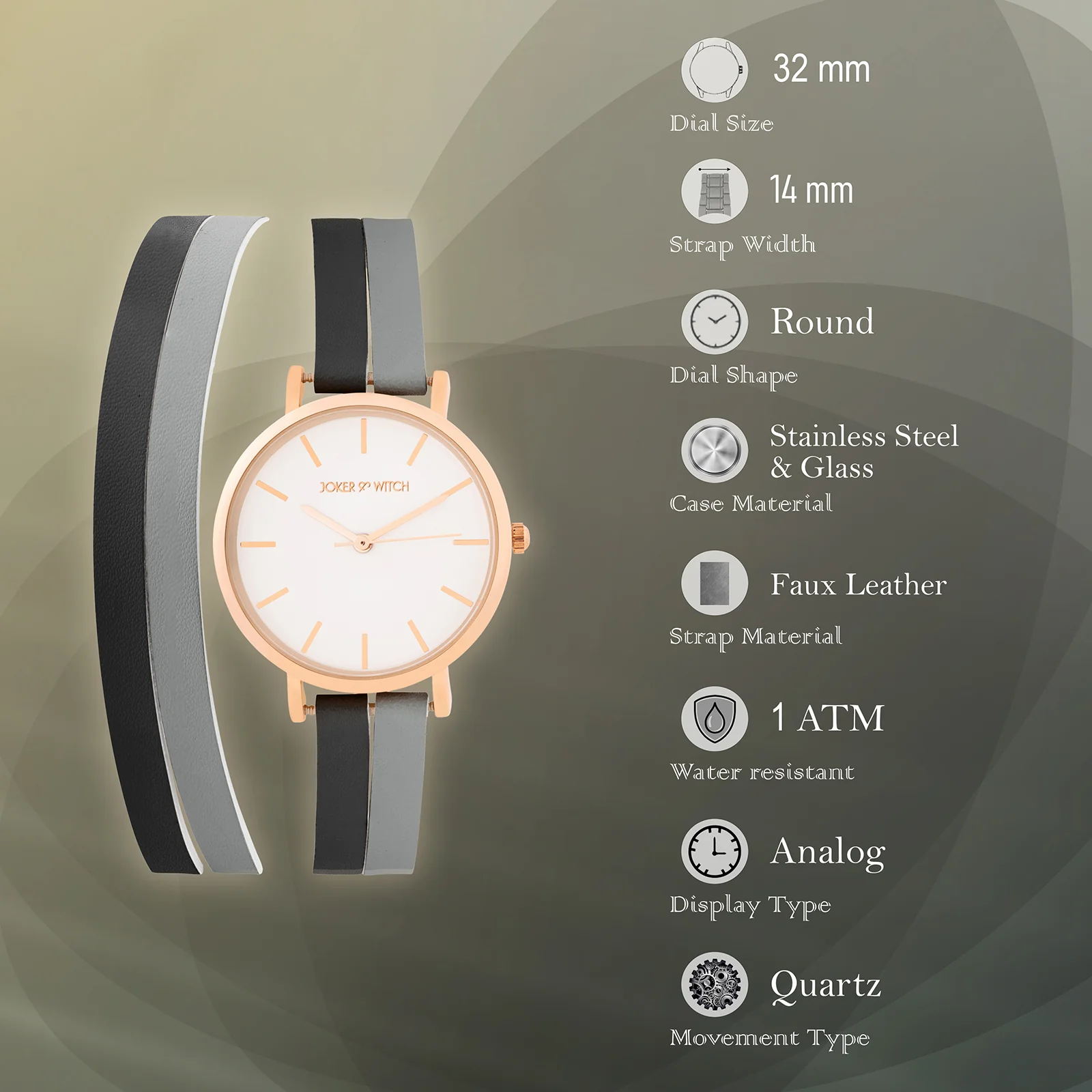 Eventide White Medium Dial Black PU Wrap Around Strap Women's Watch - Image 7