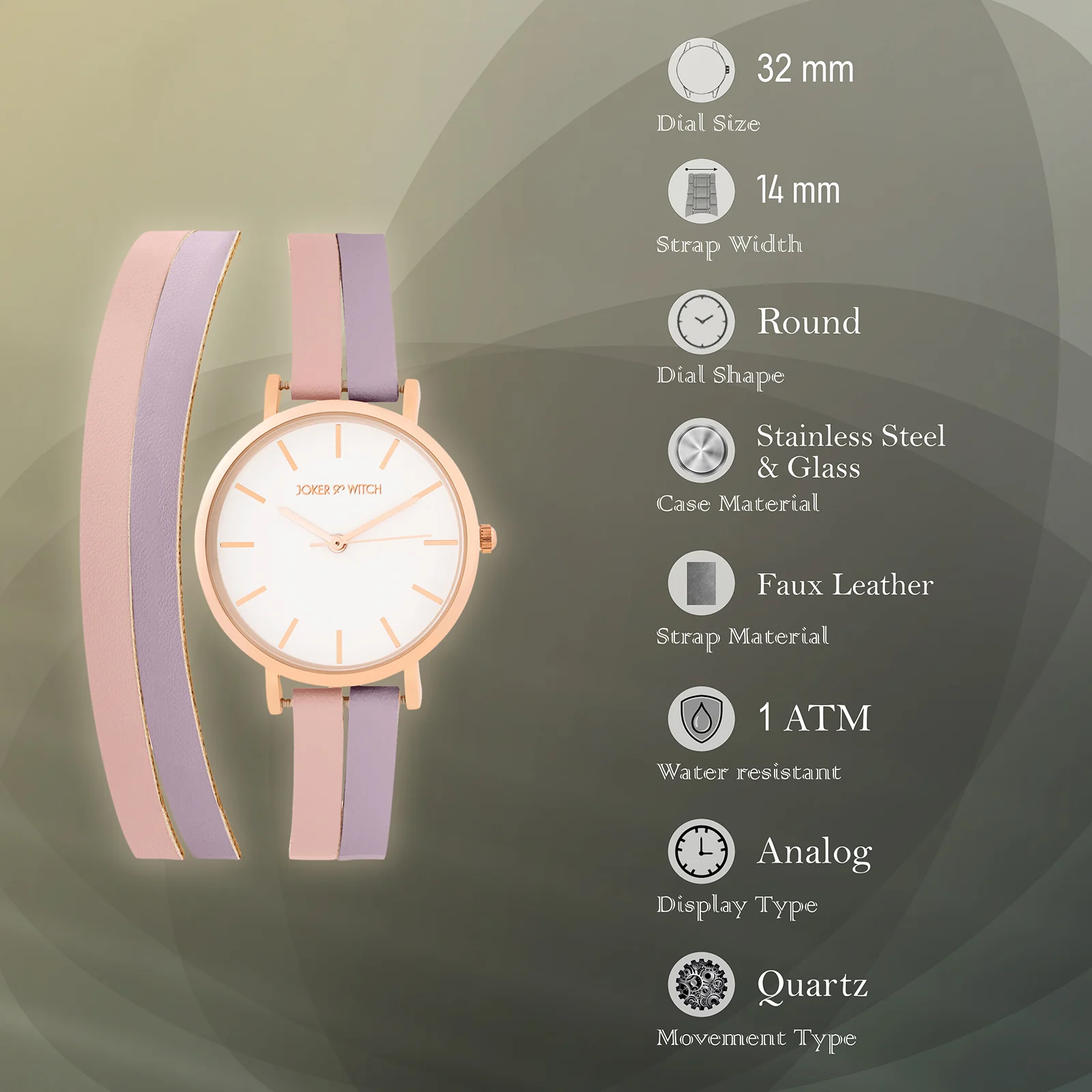 Eventide White Medium Dial Lavender PU Wrap Around Strap Women's Watch - Image 7