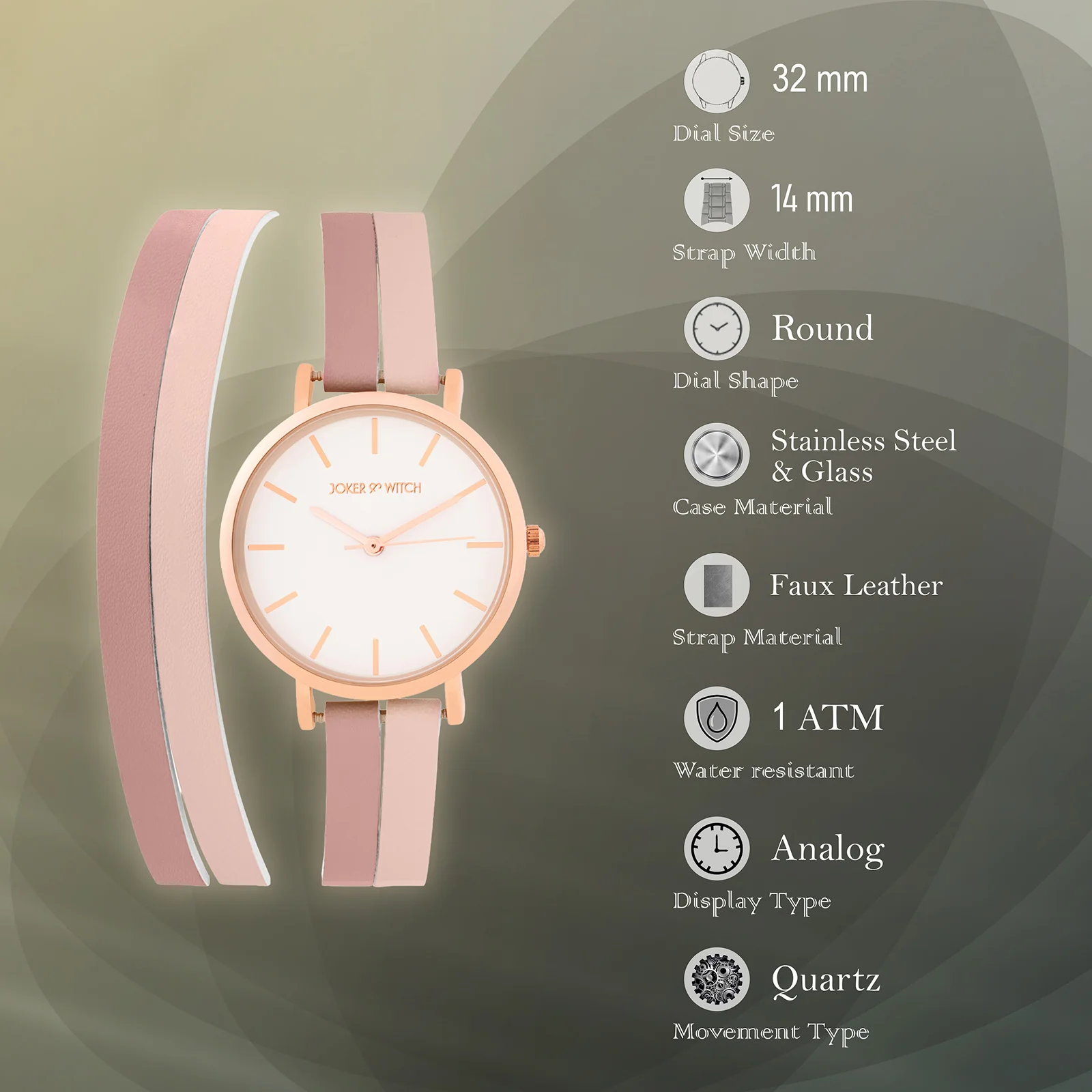 Eventide White Medium Dial Pink PU Wrap Around Strap Women's Watch - Image 7