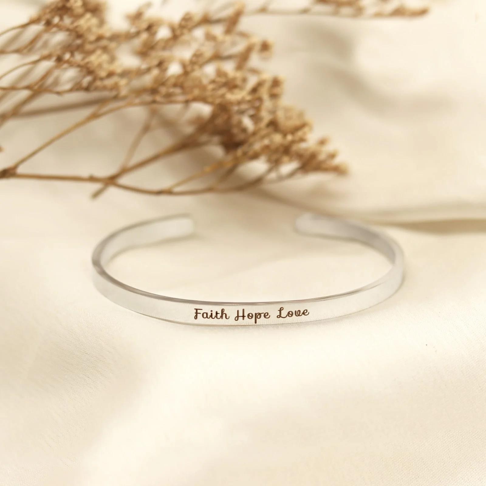 Faith Hope Love Silver Mantra Band - Image 2
