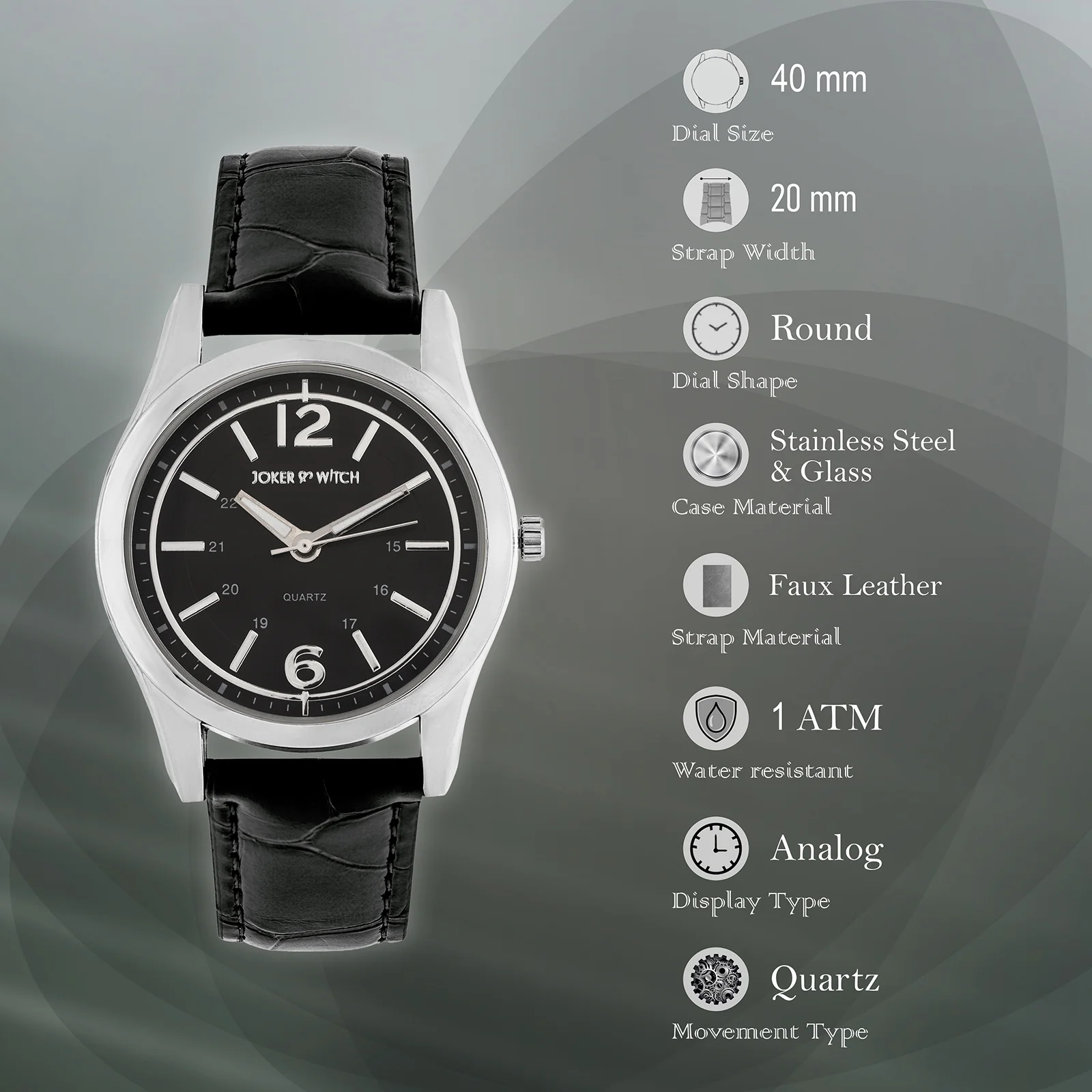 Falconer Black Large Dial PU Strap Men's Watch - Image 7