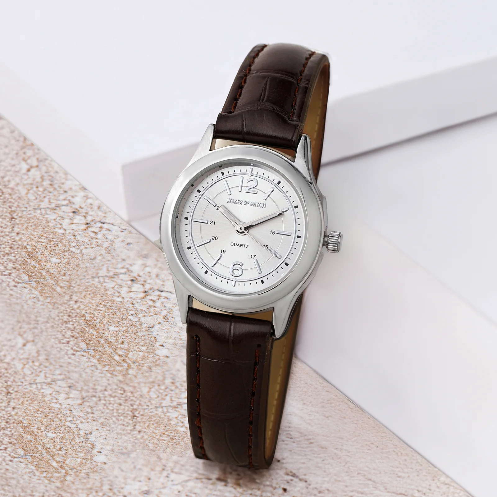 Falconer Silver Mini Dial Brown PU Strap Women's Watch - Image 2