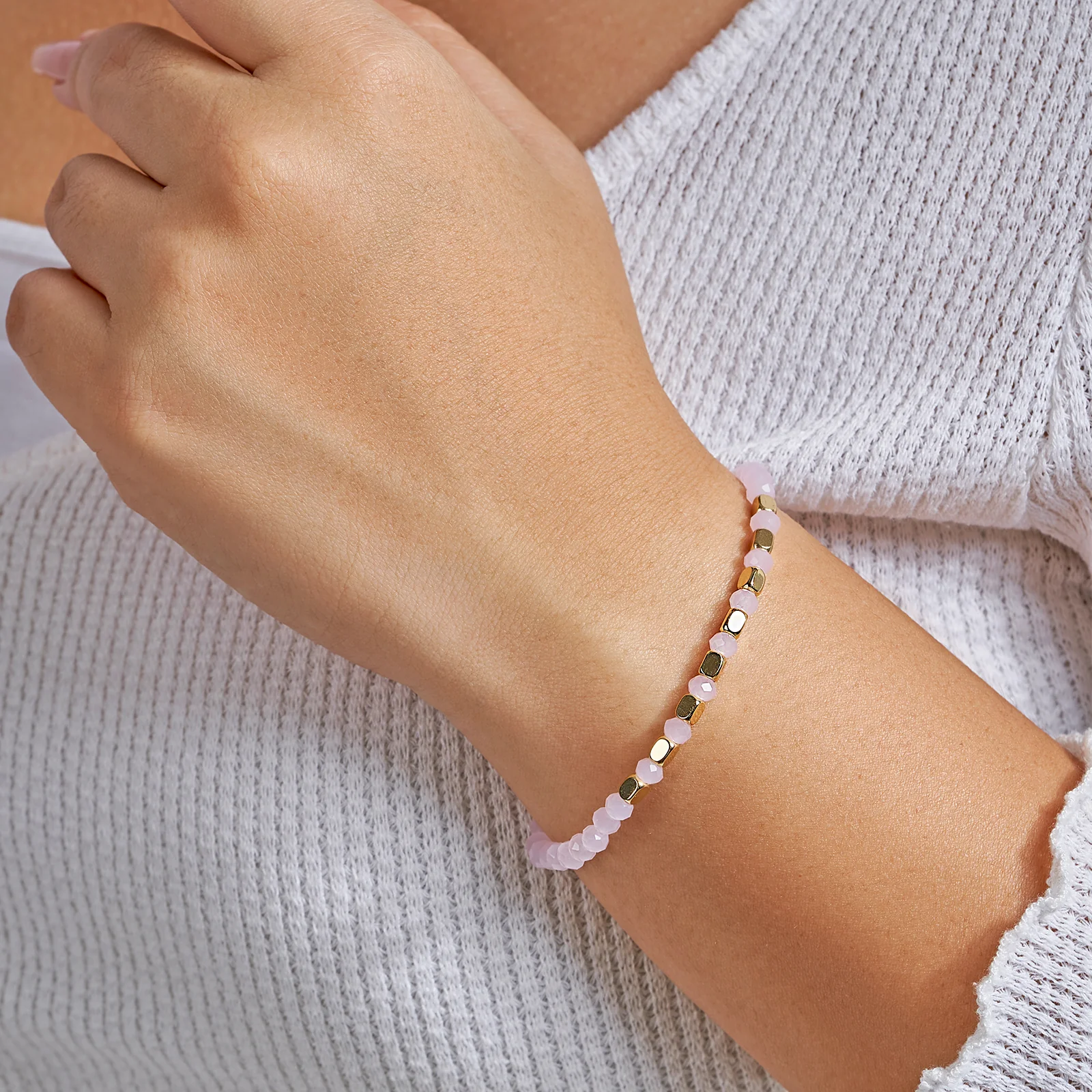 False God Baby Pink And Gold Beaded Bracelet - Image 2