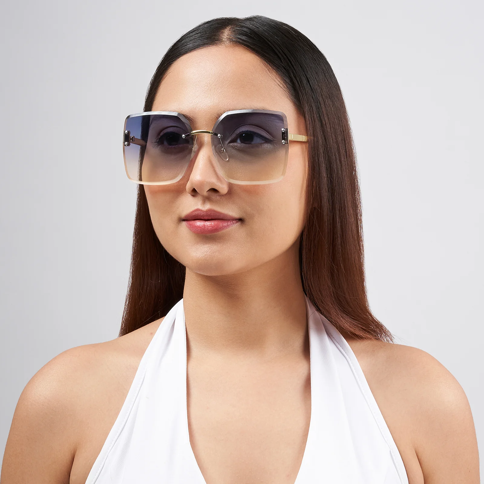 Flare Butterfly Purple and Brown Ombre Lens Gold Frame Sunglasses - Image 2