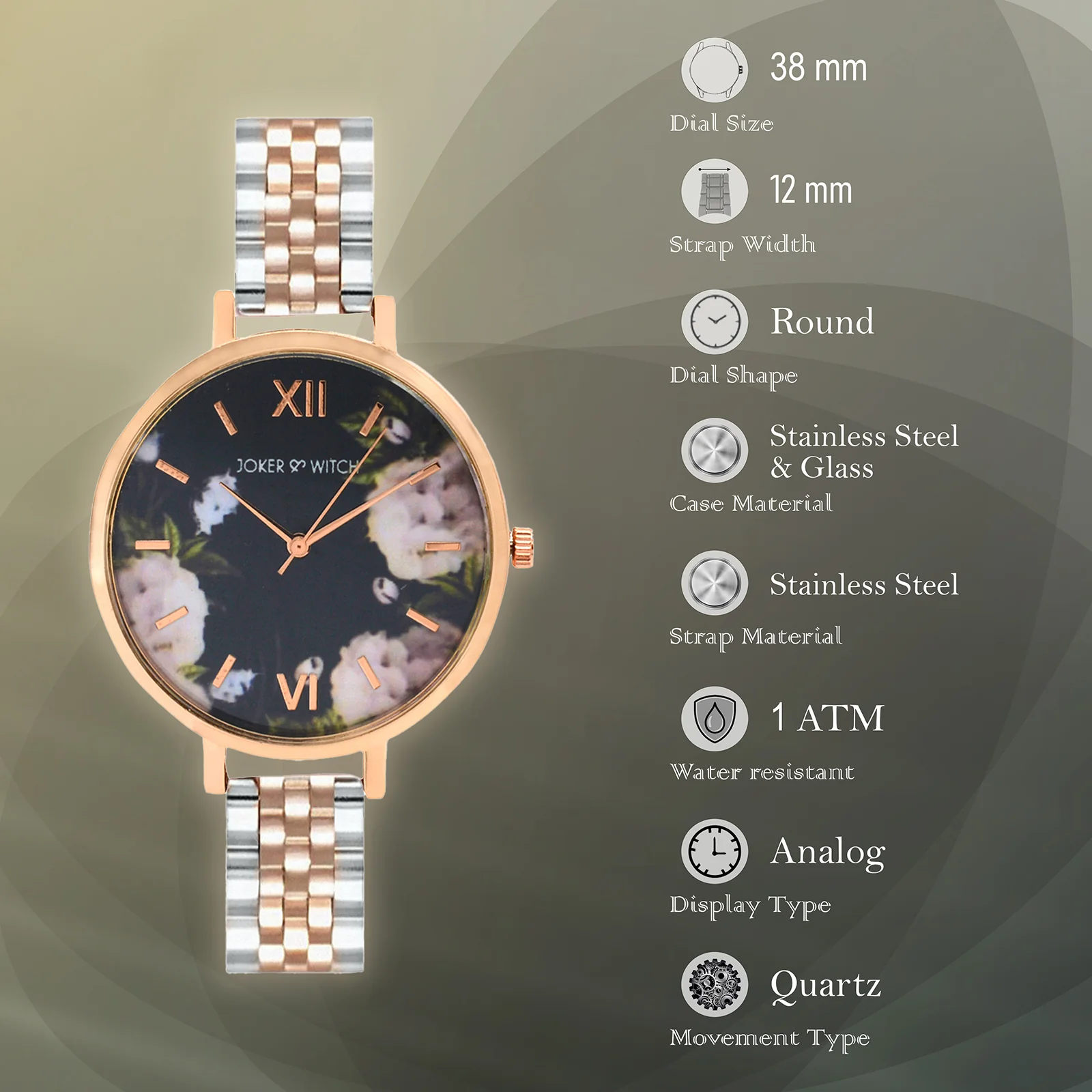 Fleur Black Large Dial Dual Tone Linked Chain Strap Women's Watch - Image 6