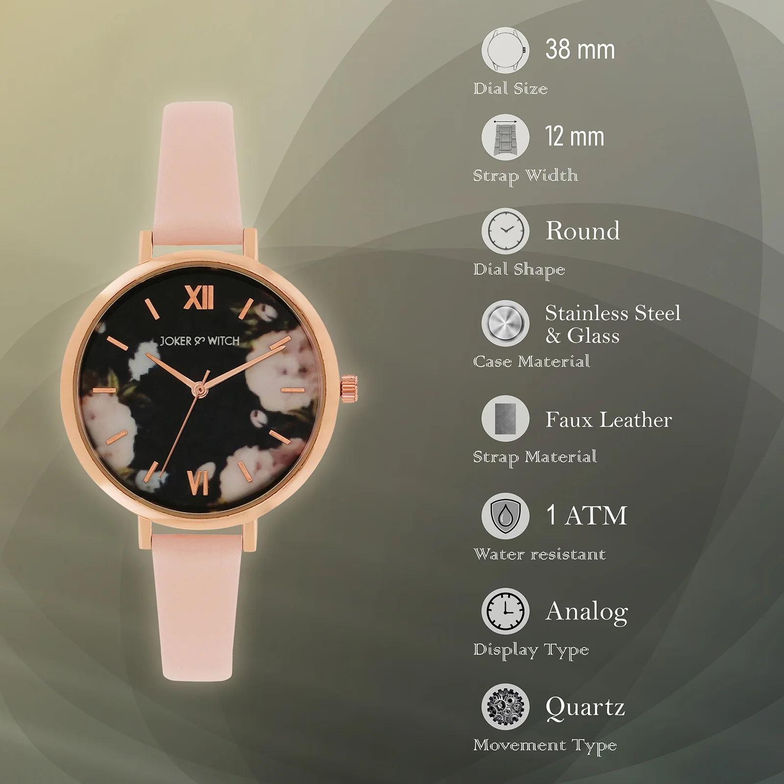 Fluer Black Large Dial Pink PU Strap Women's Watch - Image 7
