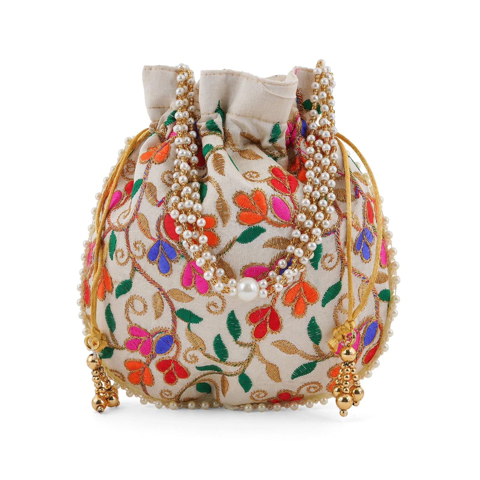 Floral Dream Multicolour Embroidered Potli Bag - Image 3