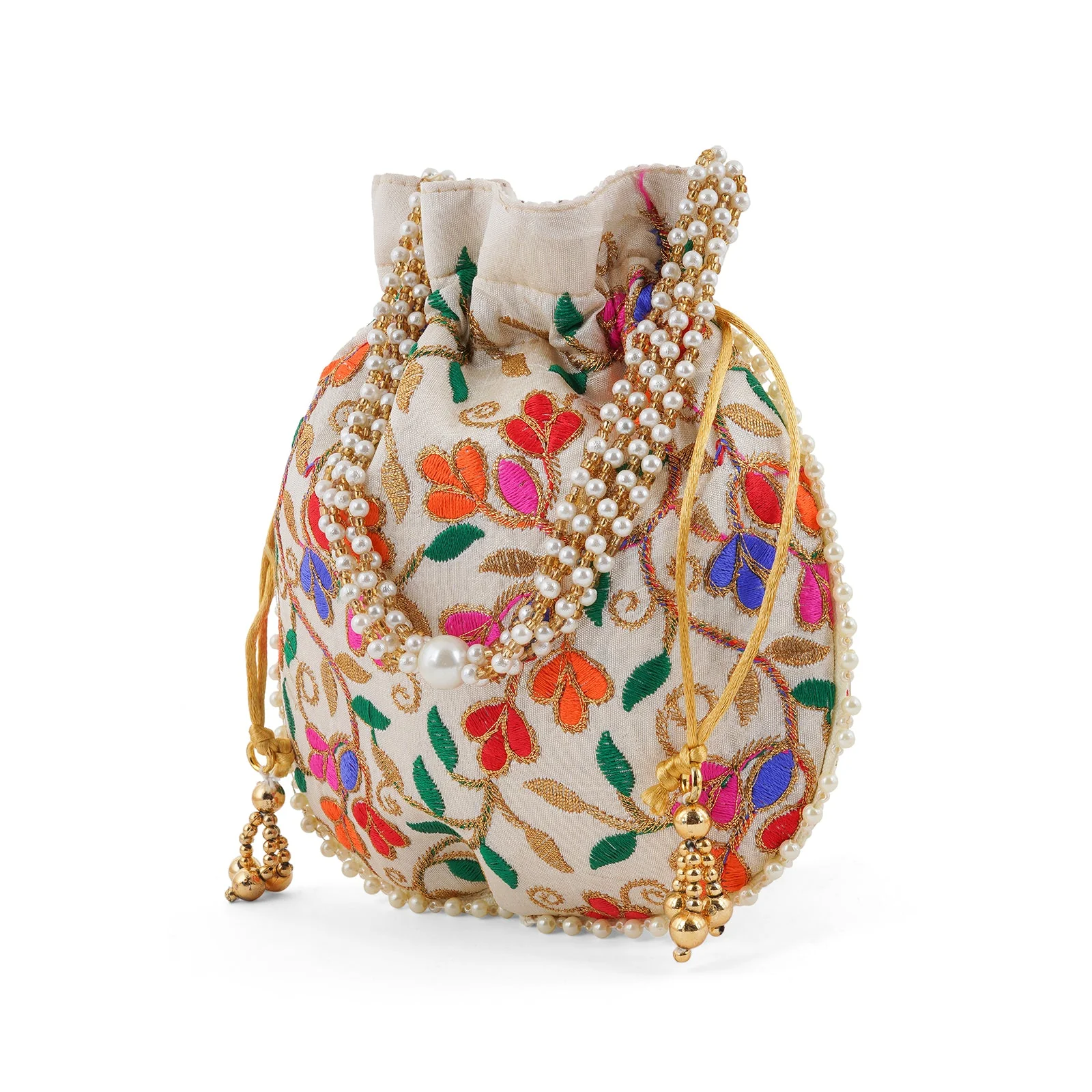 Floral Dream Multicolour Embroidered Potli Bag - Image 4