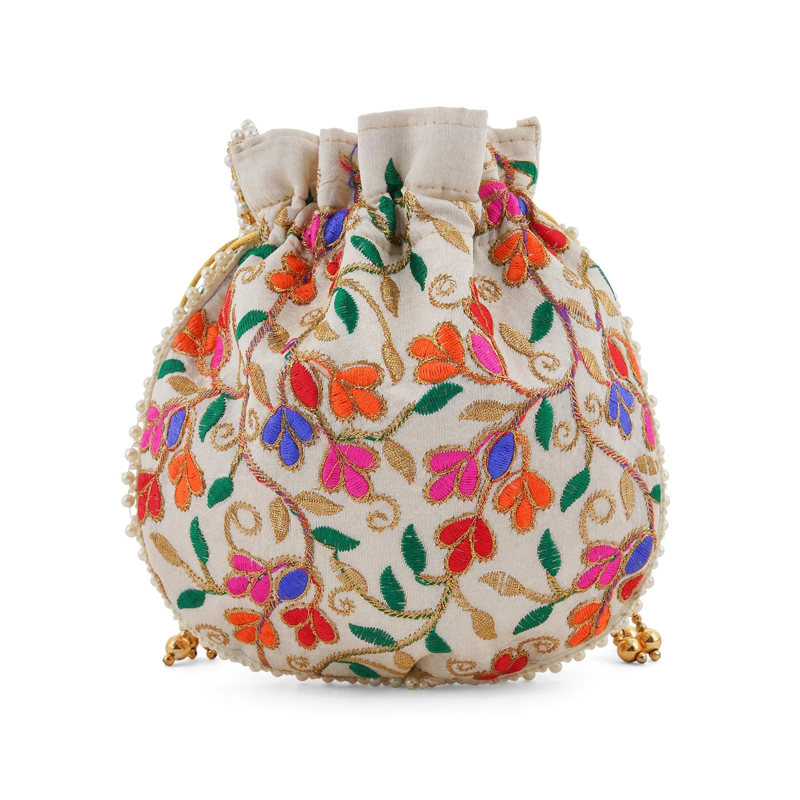 Floral Dream Multicolour Embroidered Potli Bag - Image 5
