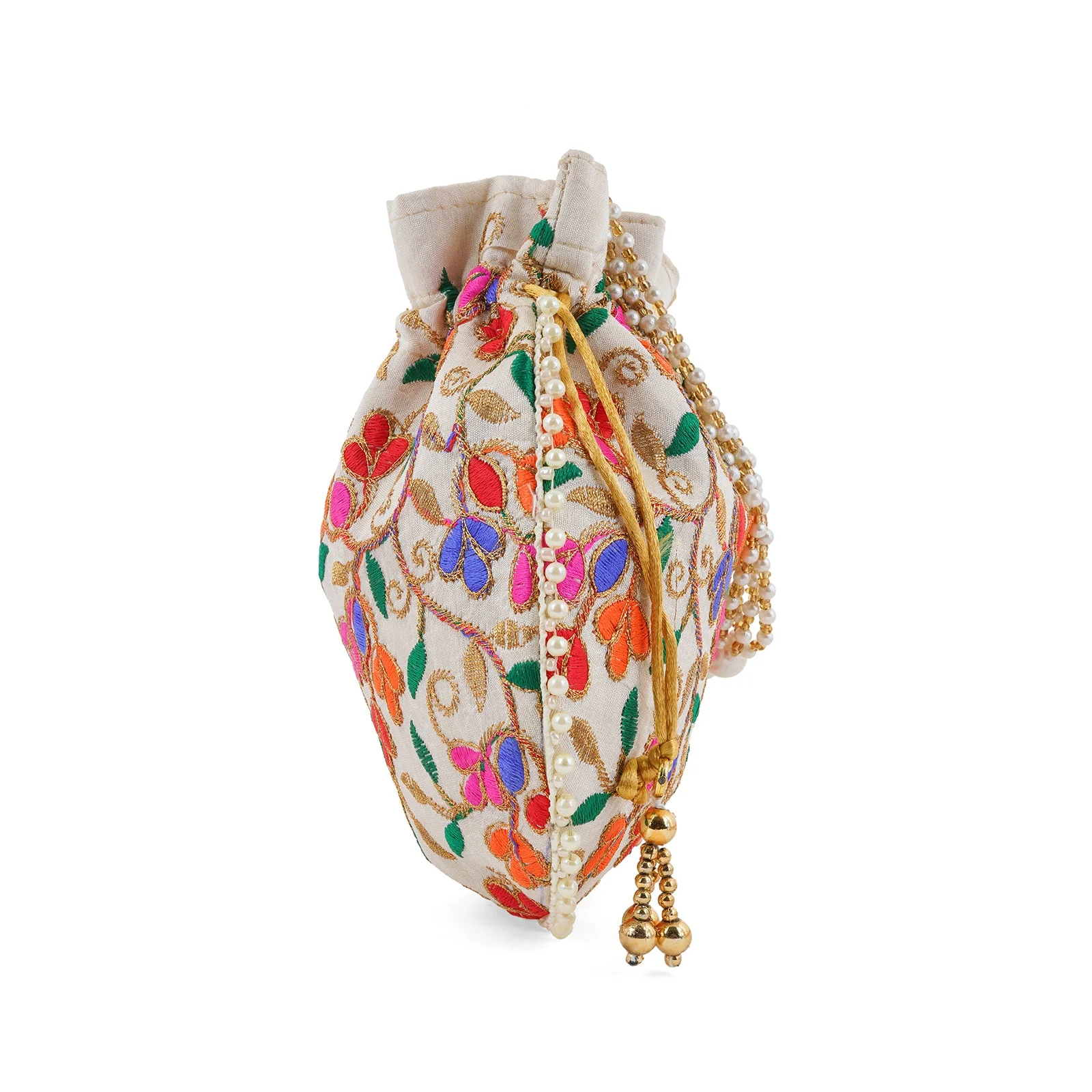 Floral Dream Multicolour Embroidered Potli Bag - Image 6