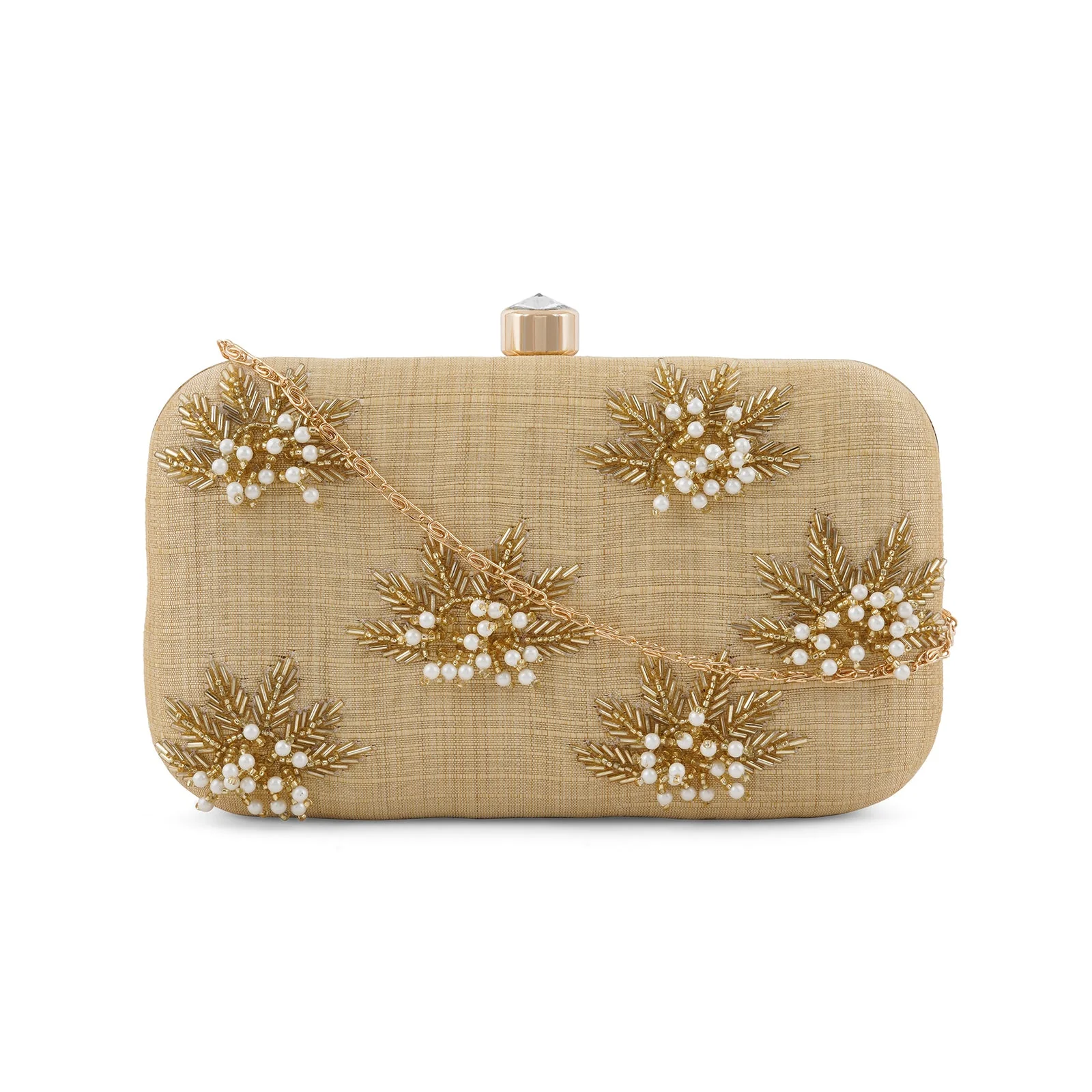 Floral Fiesta Gold Hand Embroidery Clutch - Image 3