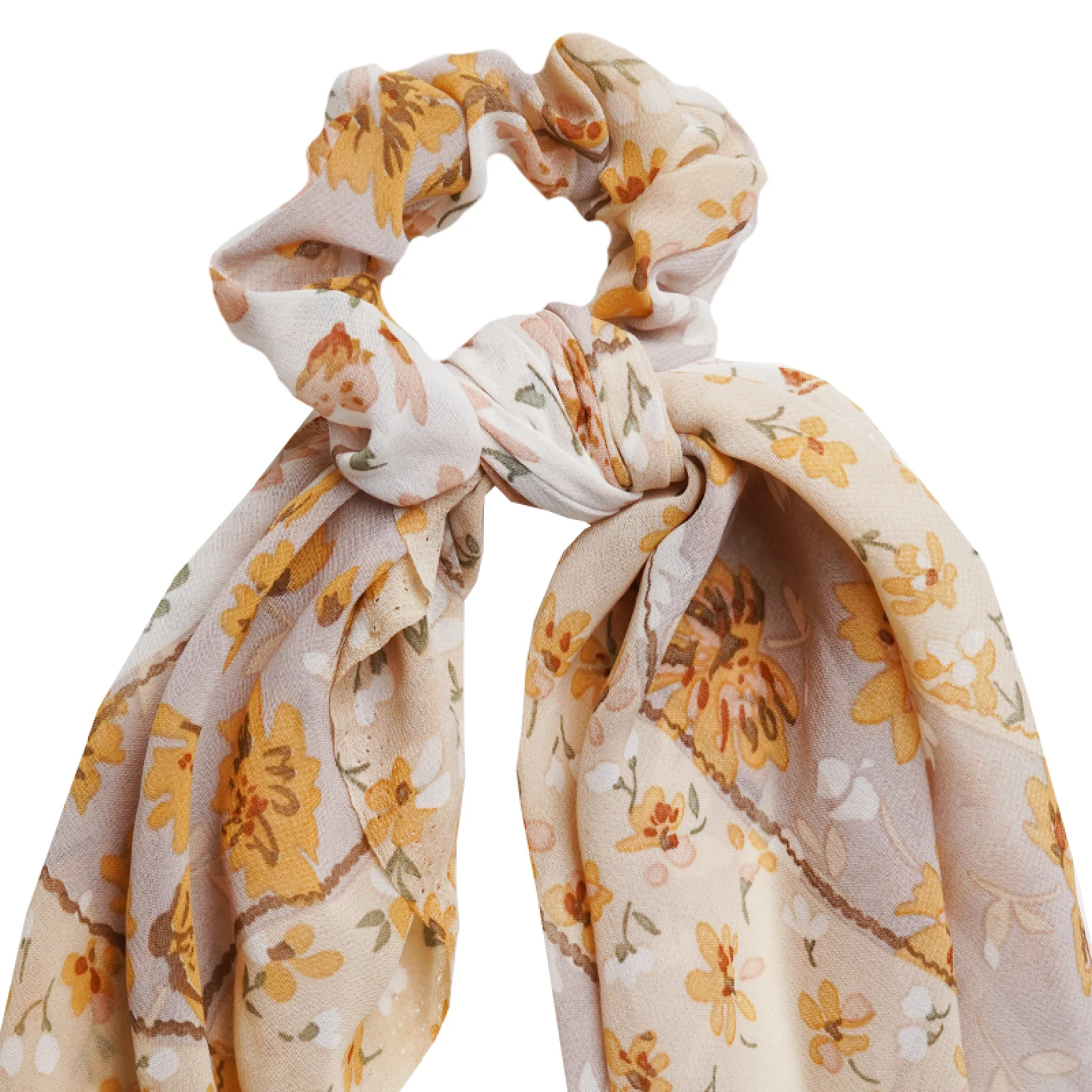 Floral Love Scarf Detail Beige Scrunchie - Image 3