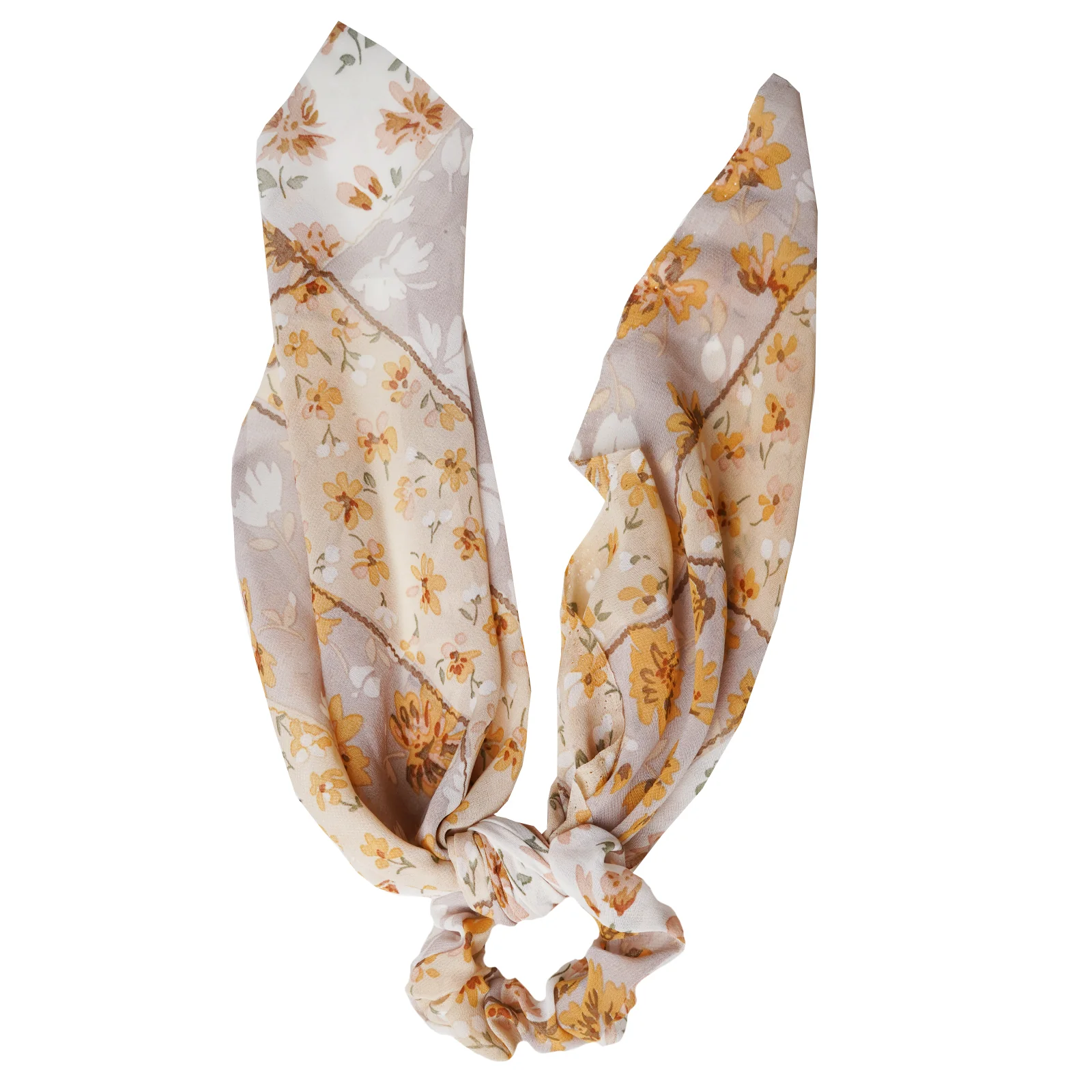 Floral Love Scarf Detail Beige Scrunchie - Image 4