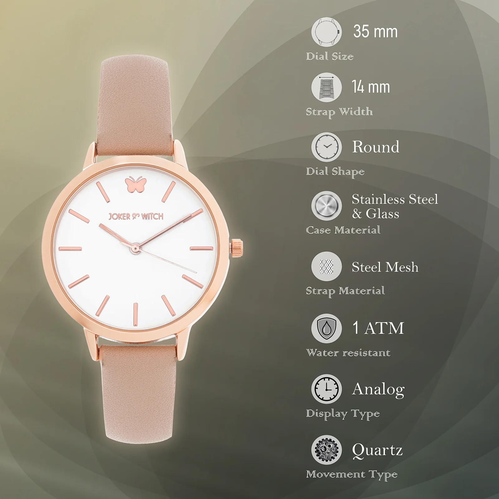 Flutter White Medium Dial Pink PU Strap Women's Watch - Image 7