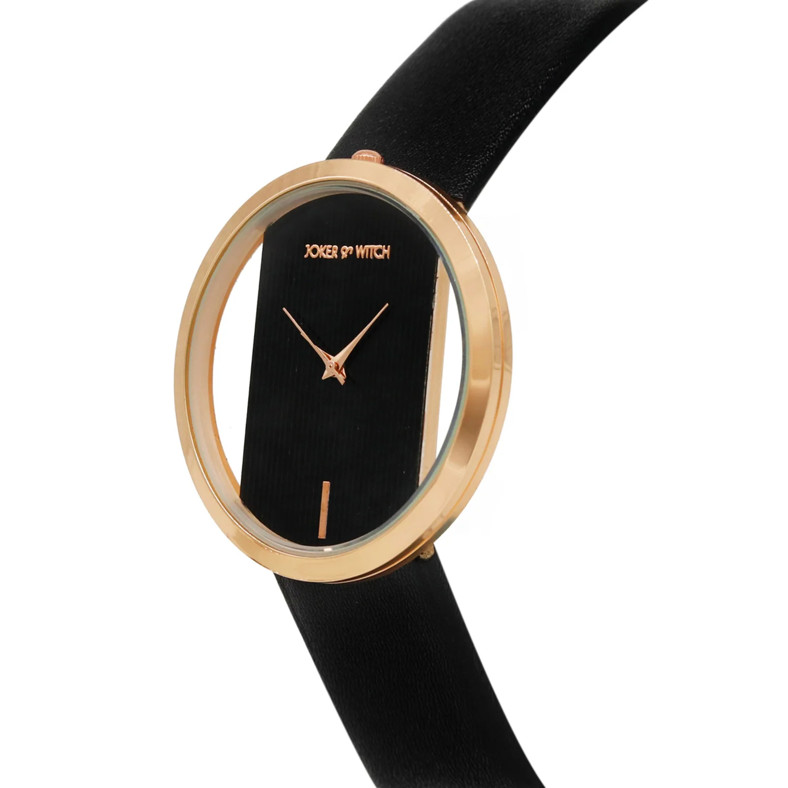 Futuristic Rose Gold Black Large Dial PU Strap Women's Watch - Image 3