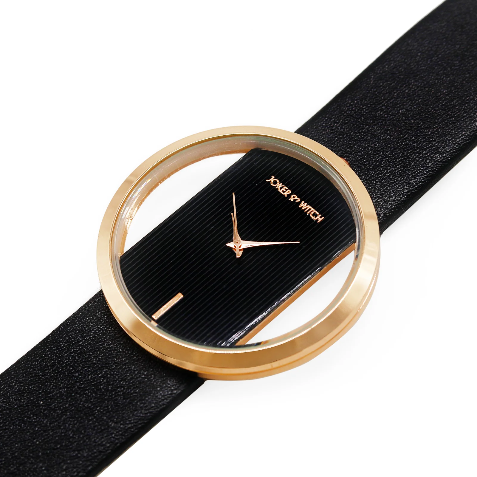 Futuristic Rose Gold Black Large Dial PU Strap Women's Watch - Image 4