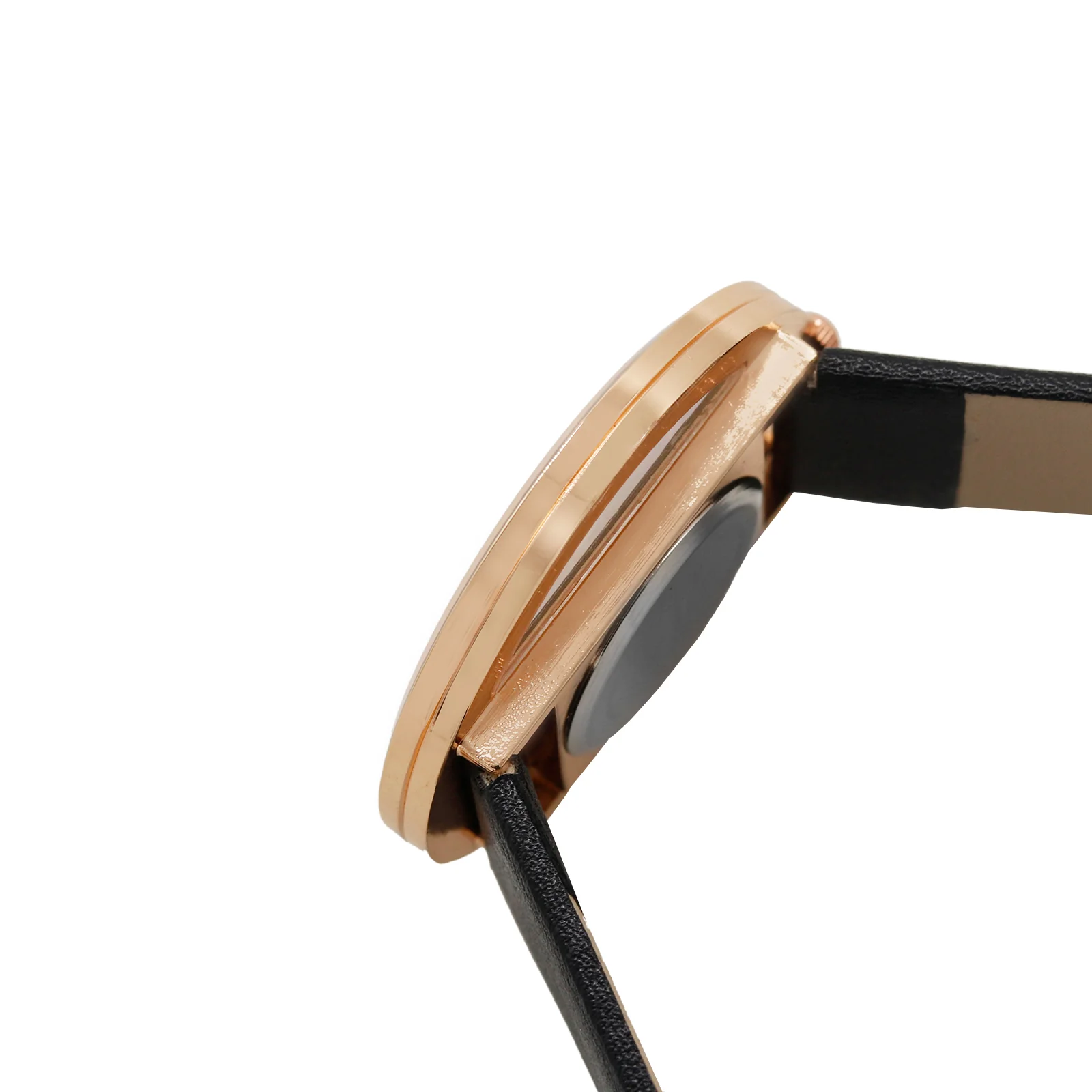 Futuristic Rose Gold Black Large Dial PU Strap Women's Watch - Image 5