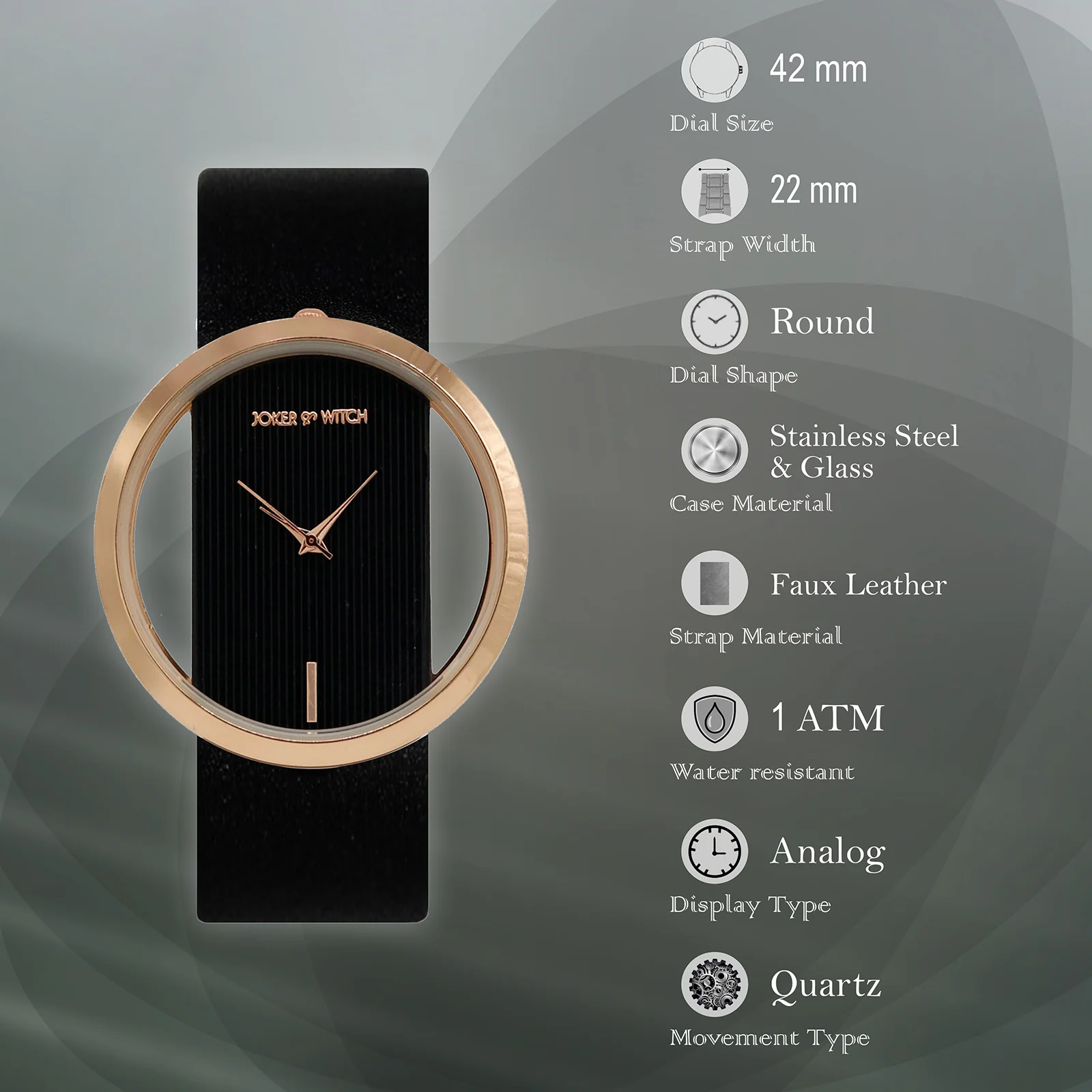 Futuristic Rose Gold Black Large Dial PU Strap Women's Watch - Image 7