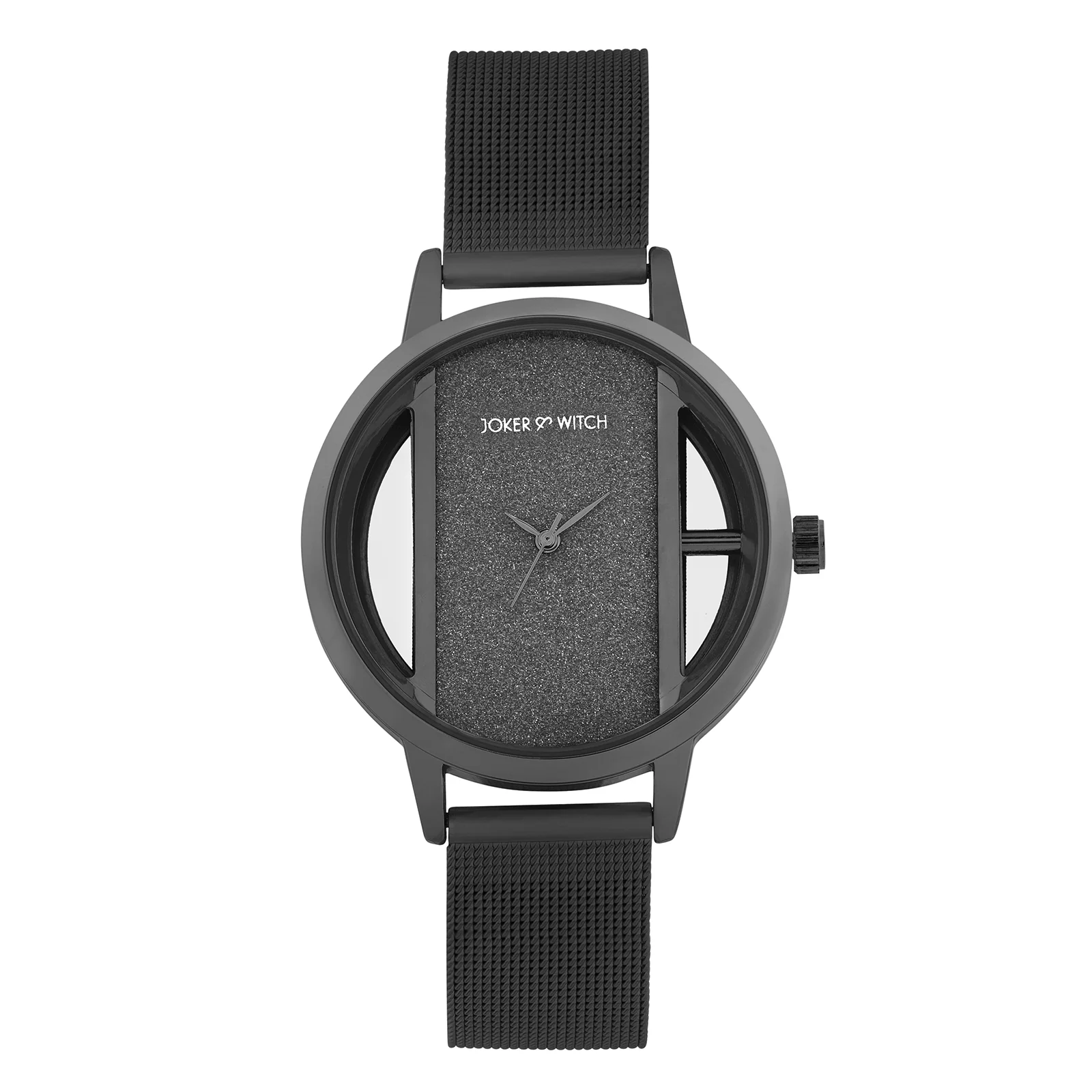 Futuristic Black Large Glitter Dial Mesh Strap Women's Watch - Image 3