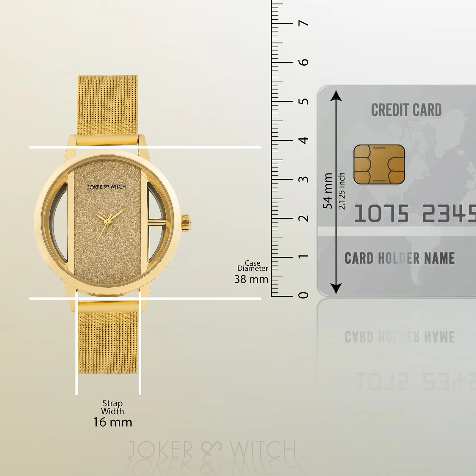 Futuristic Gold Large Glitter Dial Mesh Strap Women's Watch - Image 8