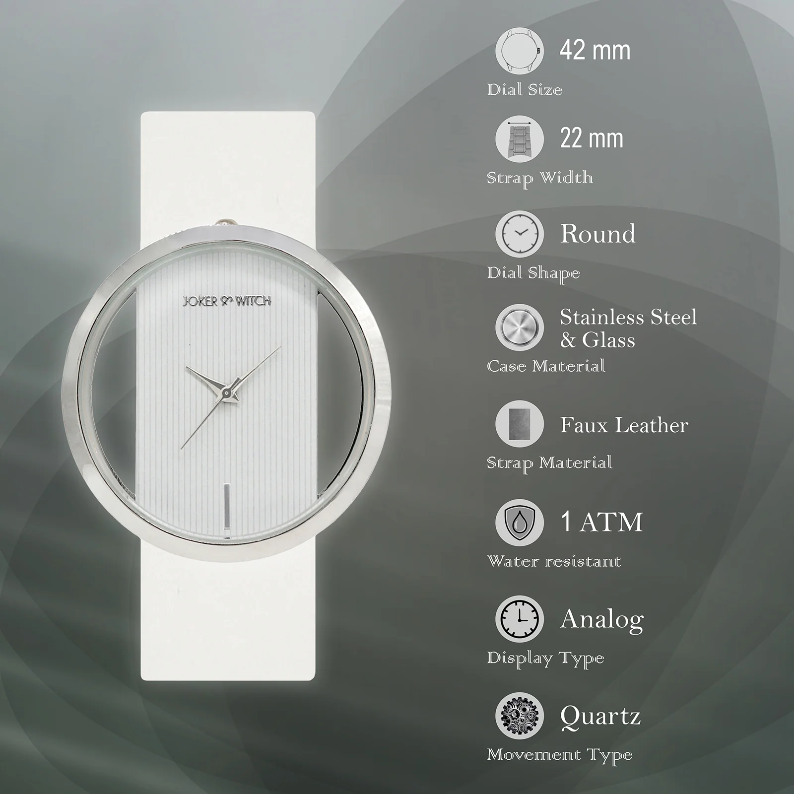 Futuristic Silver White Large Dial PU Strap Women's Watch - Image 8