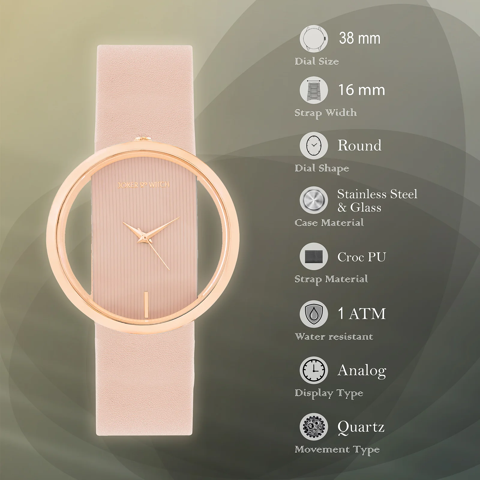Futuristic Rose Gold Pink Large Dial PU Strap Women's Watch - Image 8