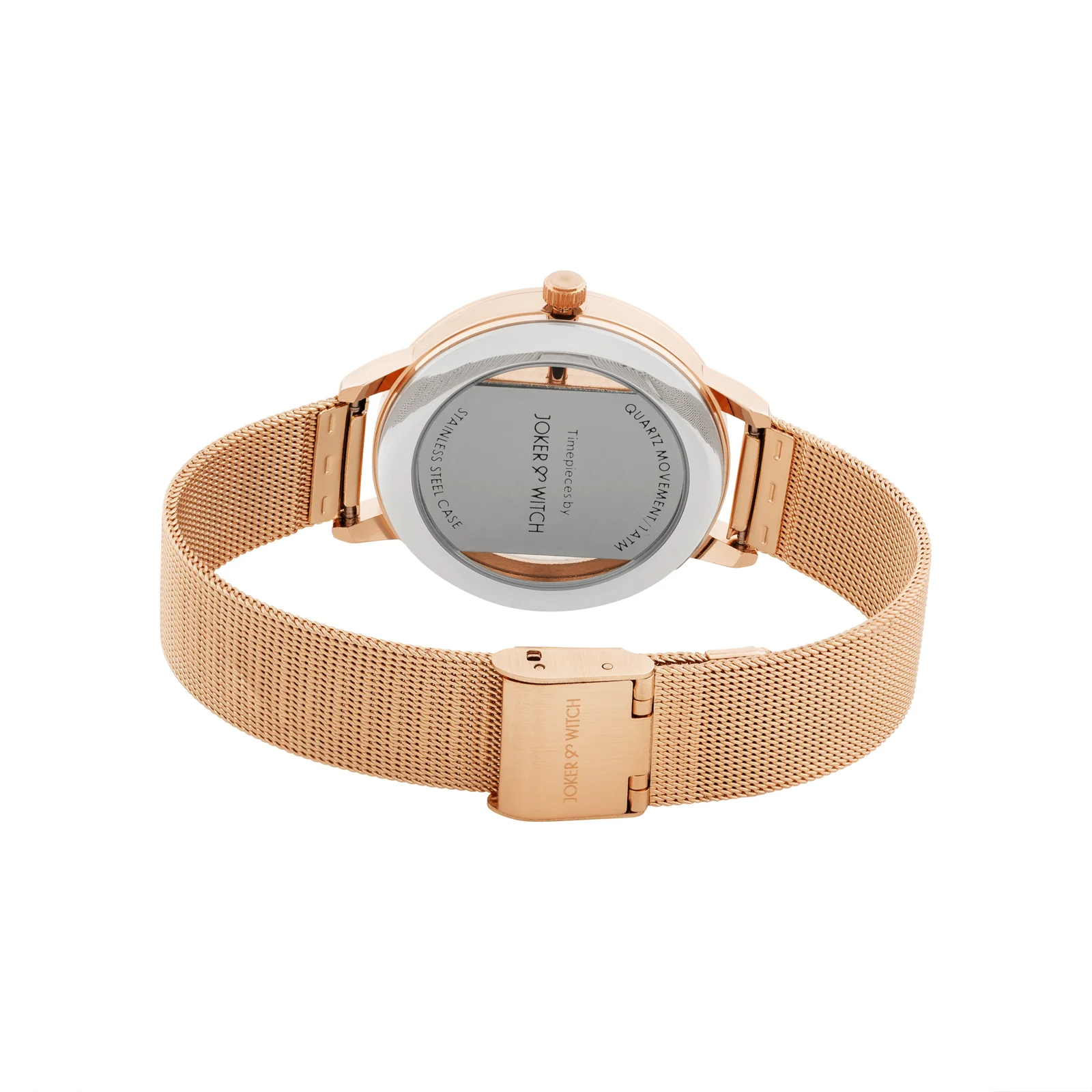 Futuristic Rose Gold Large Glitter Dial Mesh Strap Women's Watch - Image 5