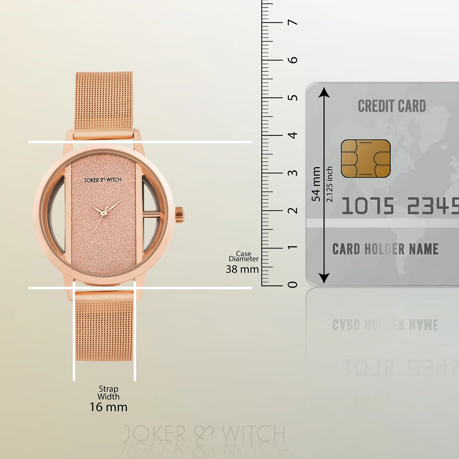 Futuristic Rose Gold Large Glitter Dial Mesh Strap Women's Watch - Image 8