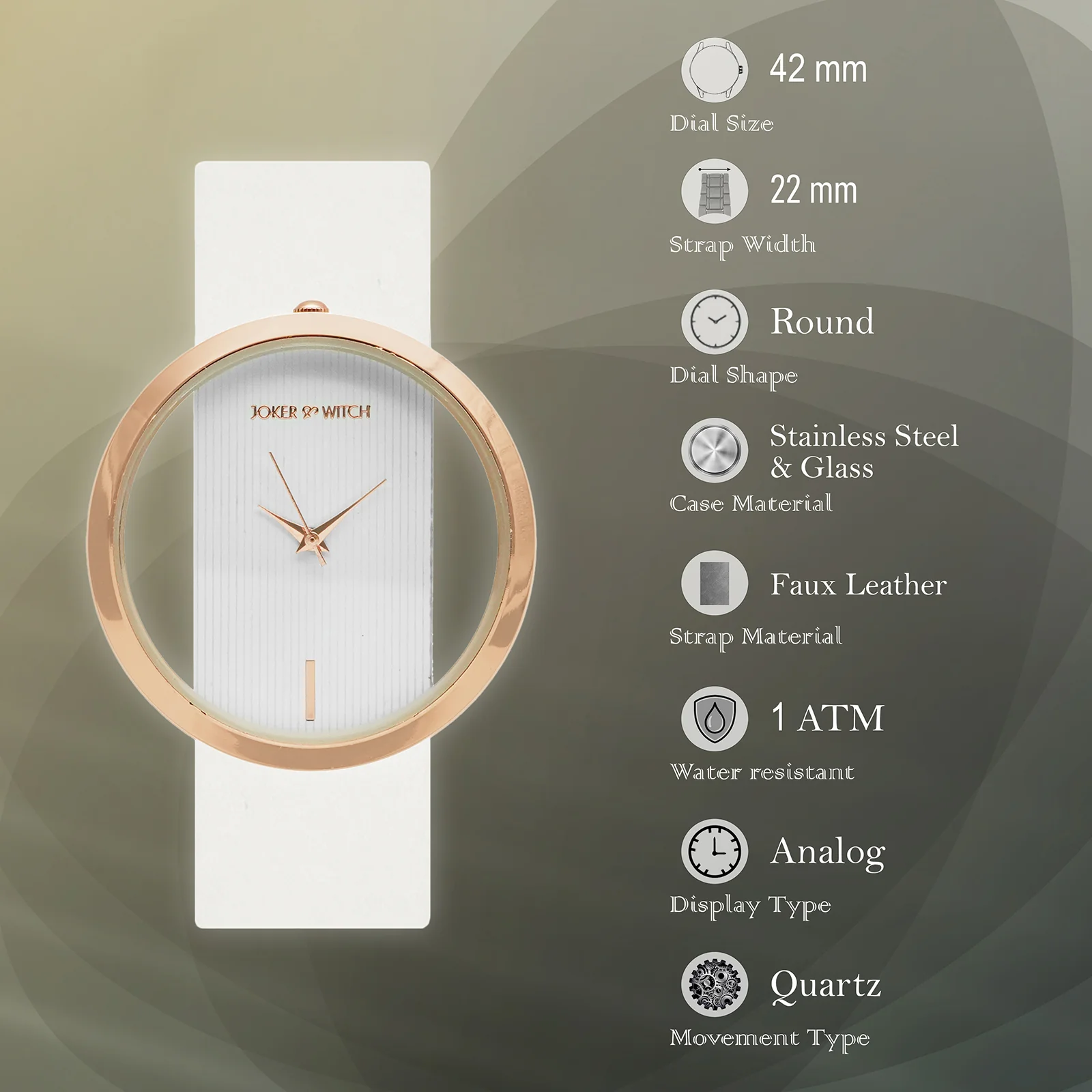 Futuristic Rose Gold White Large Dial White PU Strap Women's Watch - Image 5