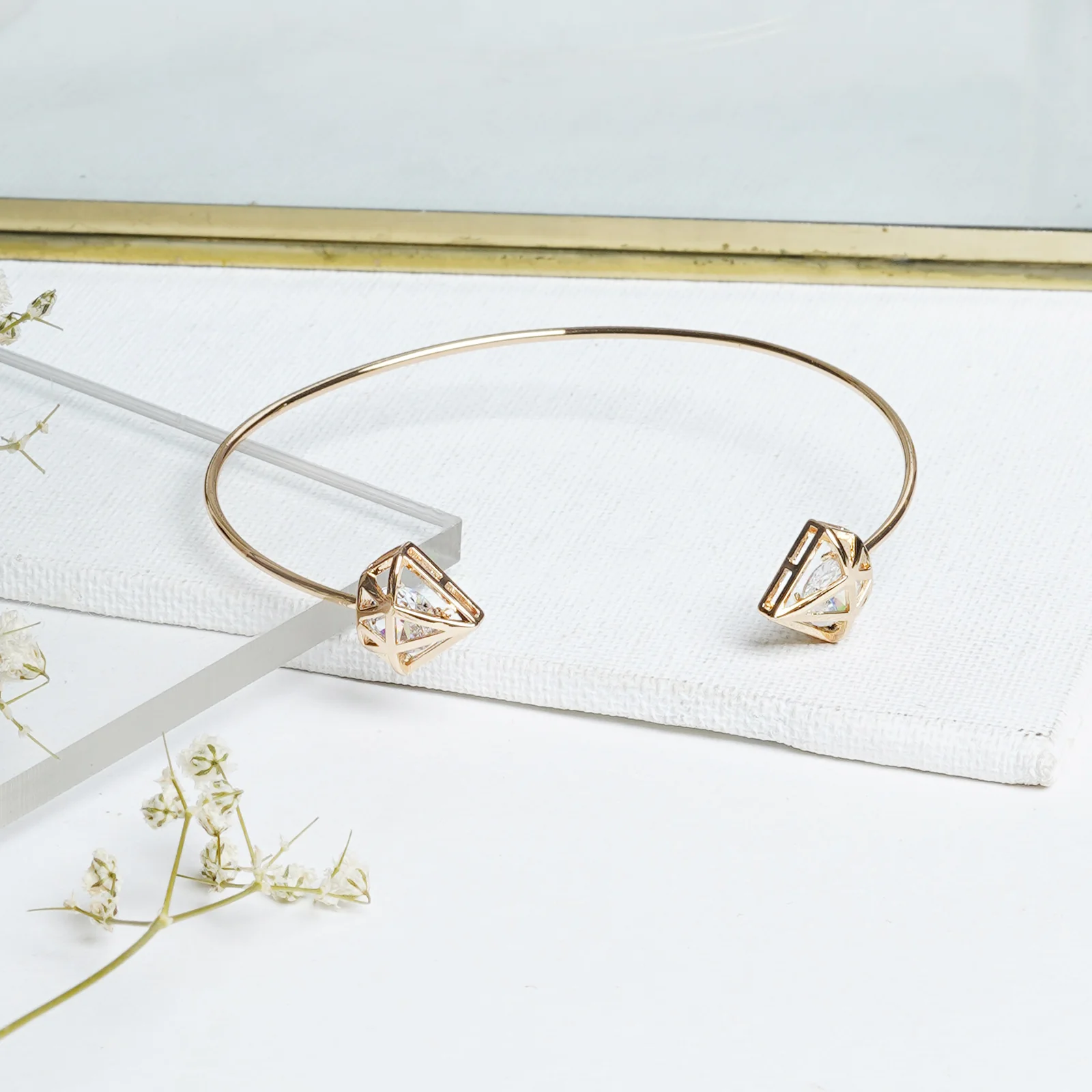 Gem Shaped Gold Open Cuff - Image 2