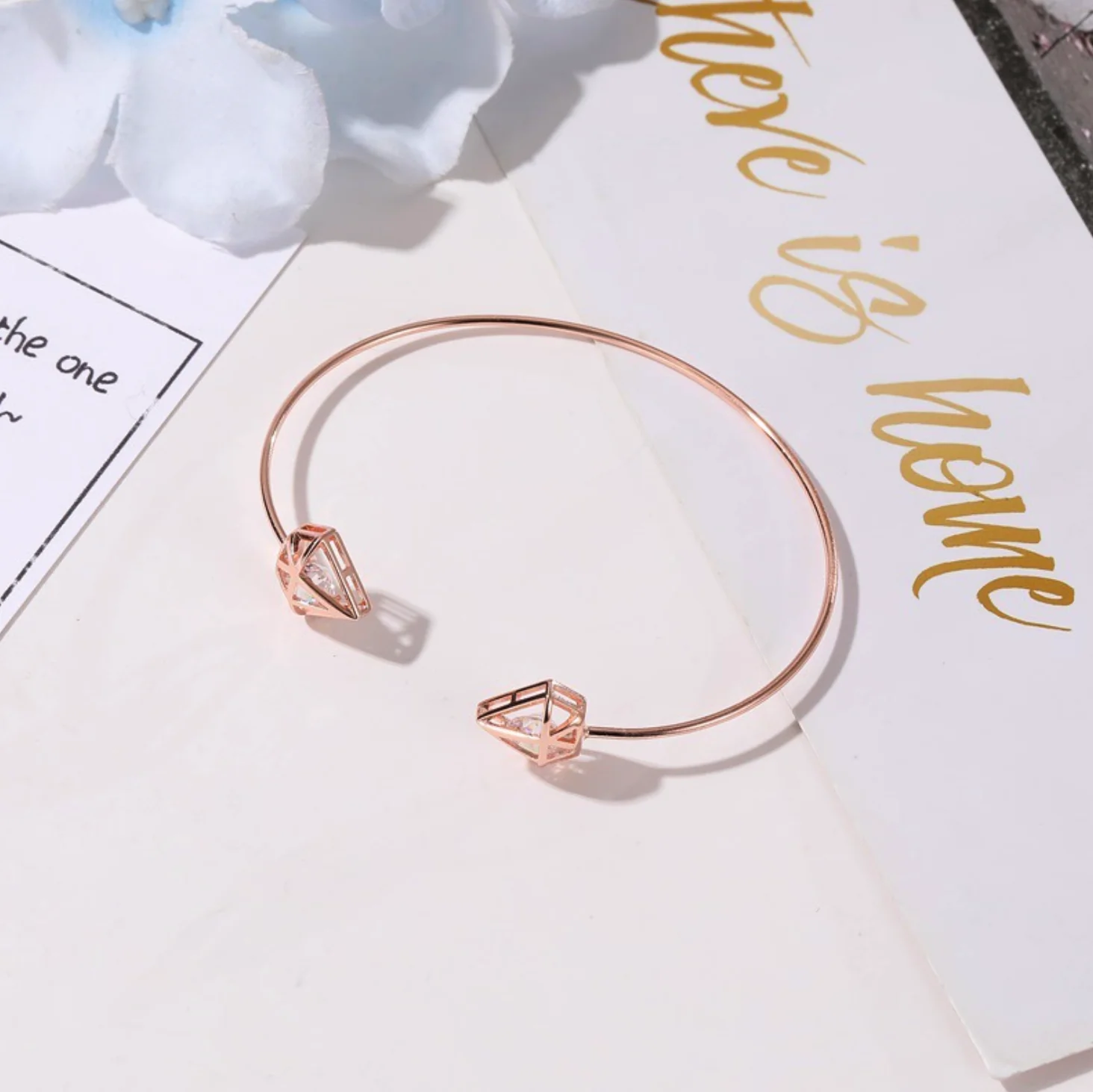 Gem Shaped Rosegold Open Cuff - Image 3