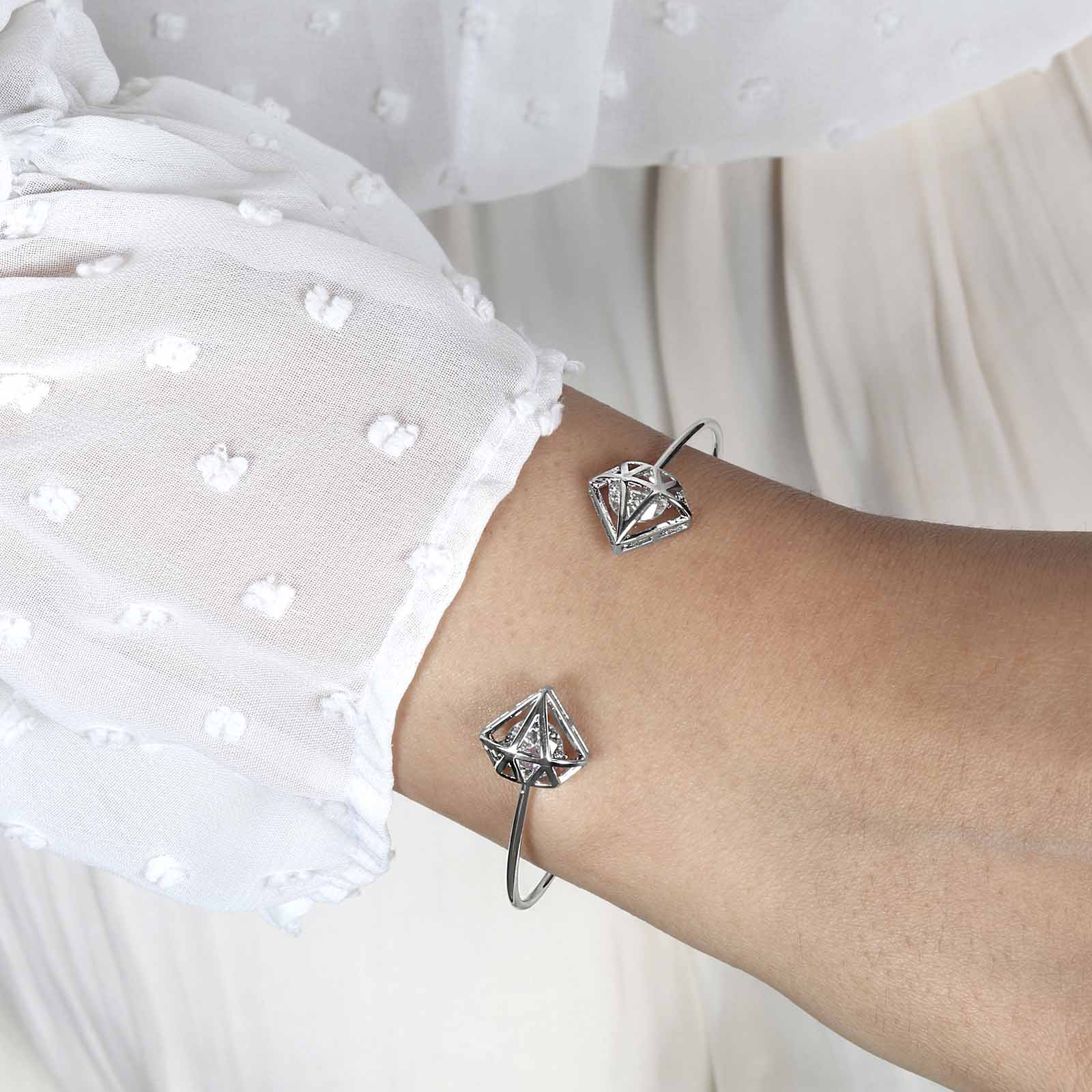 Gem Shaped Silver Open Cuff - Image 3